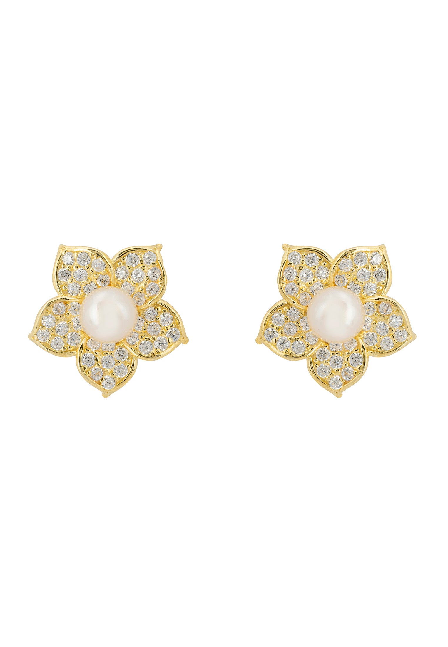 Forget Me Not Pearl Stud Earrings Gold