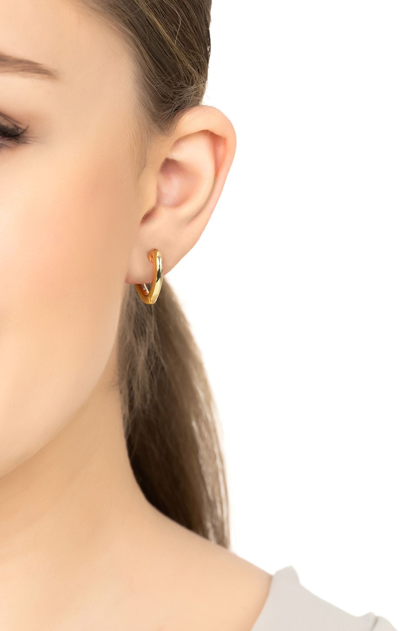 Close-up of My Love Heart Hoop Earrings Gold, highlighting heart design, gold finish.