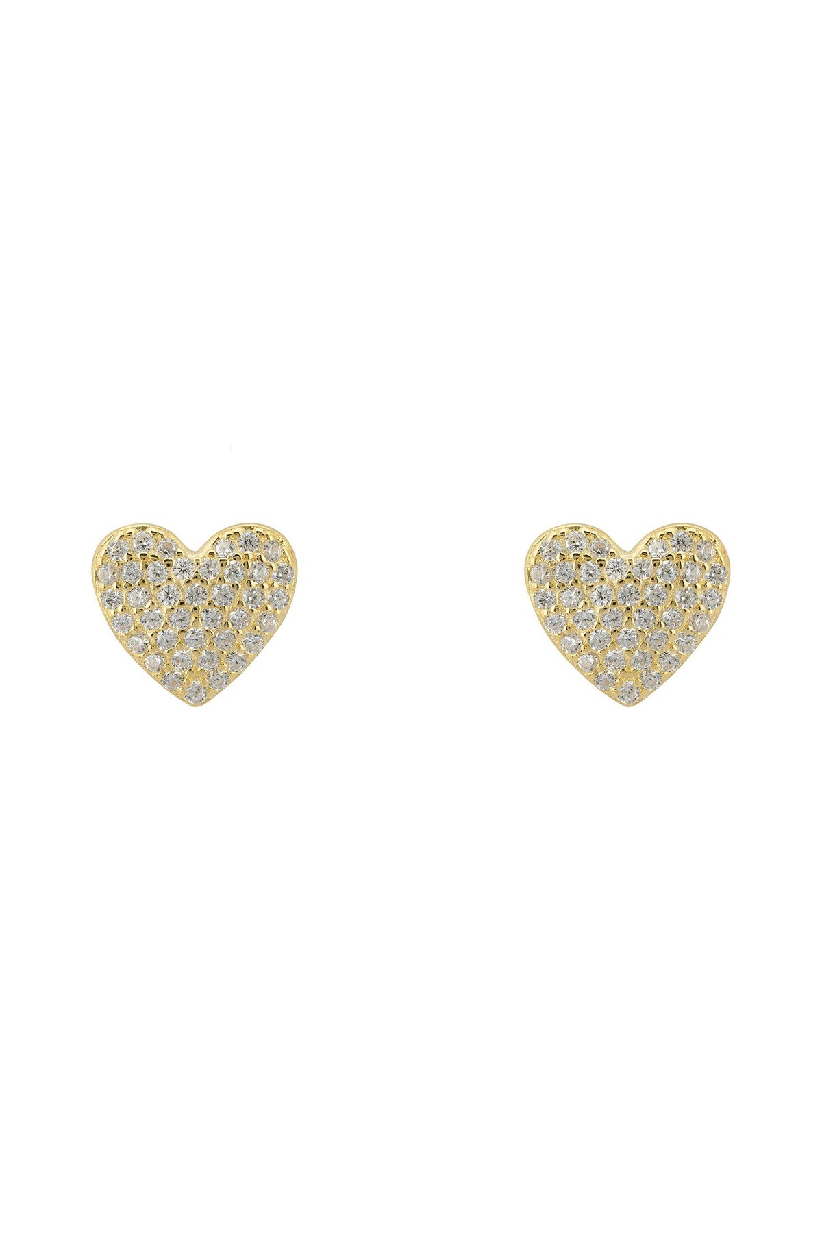 Front view of Sweetheart Sparkle Stud Earrings Gold, showing heart design, gold finish.