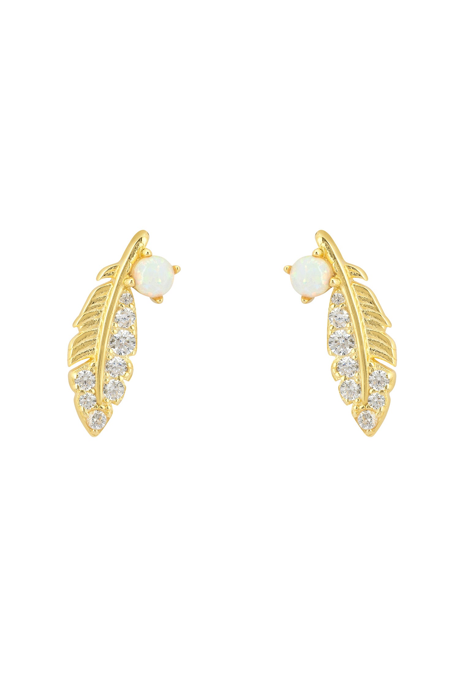 Opal Leaf Stud Earrings Gold