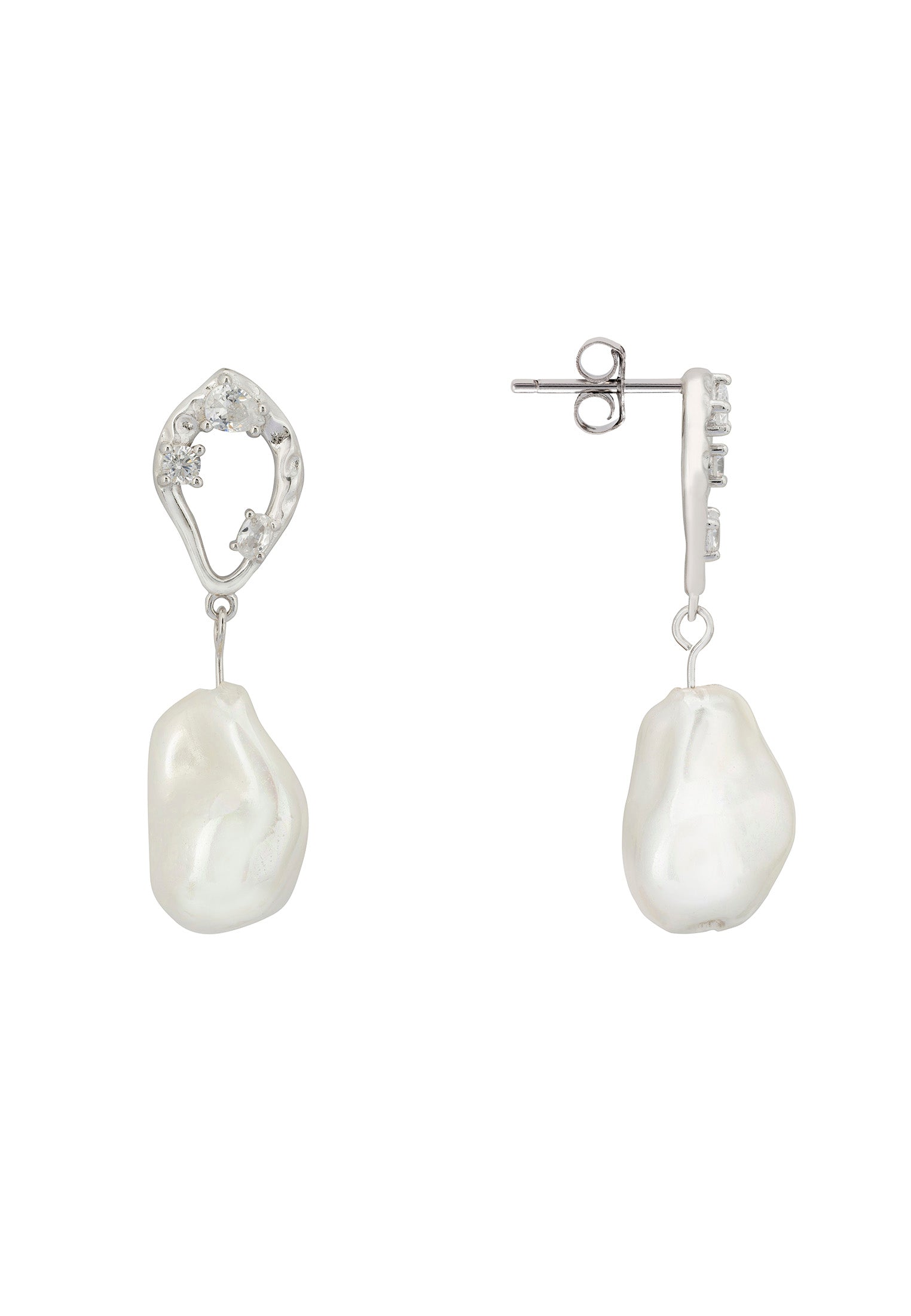 Midsummer Baroque Pearl Drop Earrings Silver