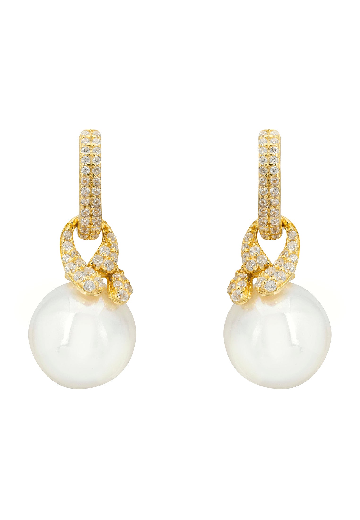 Pendientes de perlas colgantes con nudo en oro