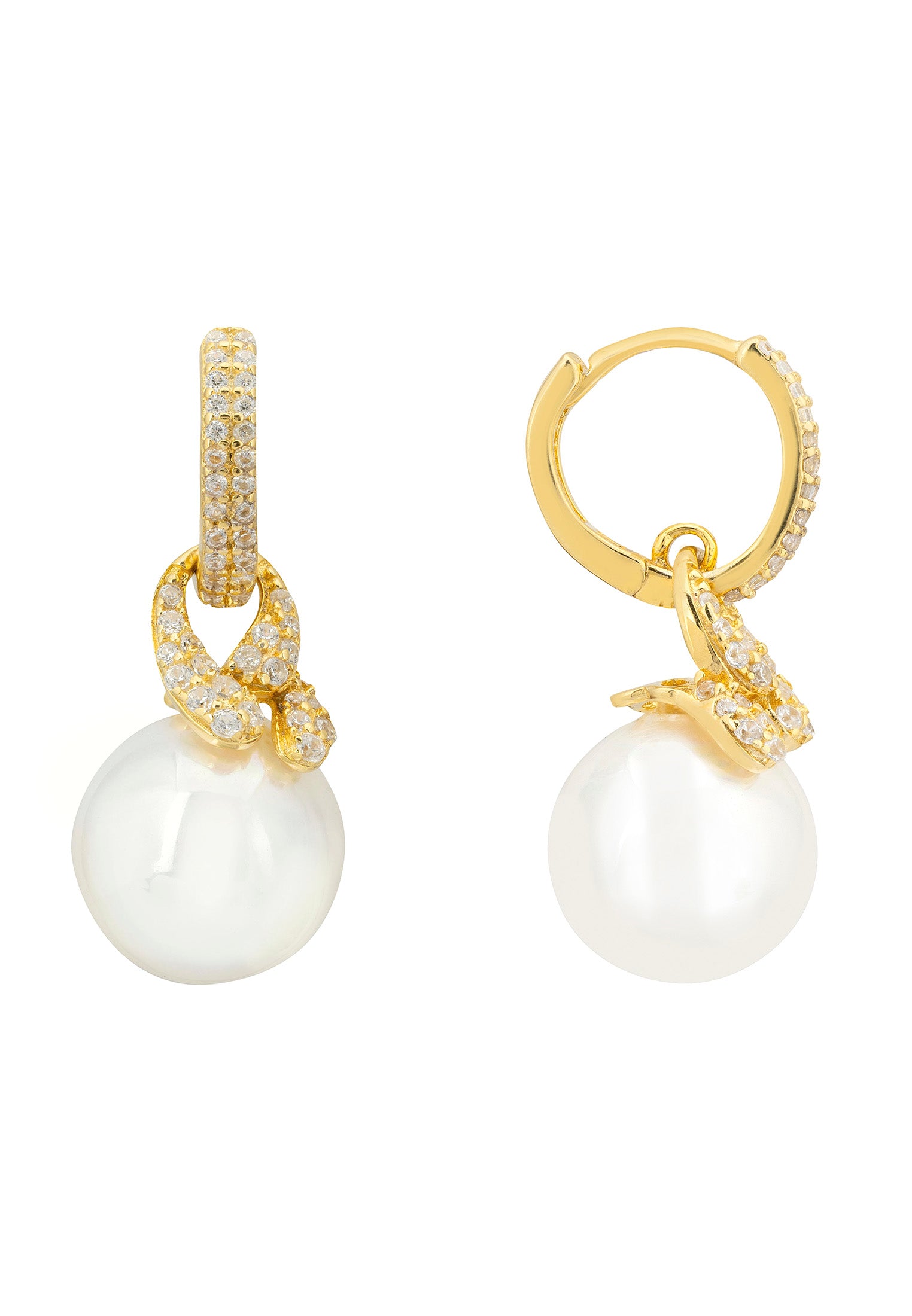 Pendientes de perlas colgantes con nudo en oro