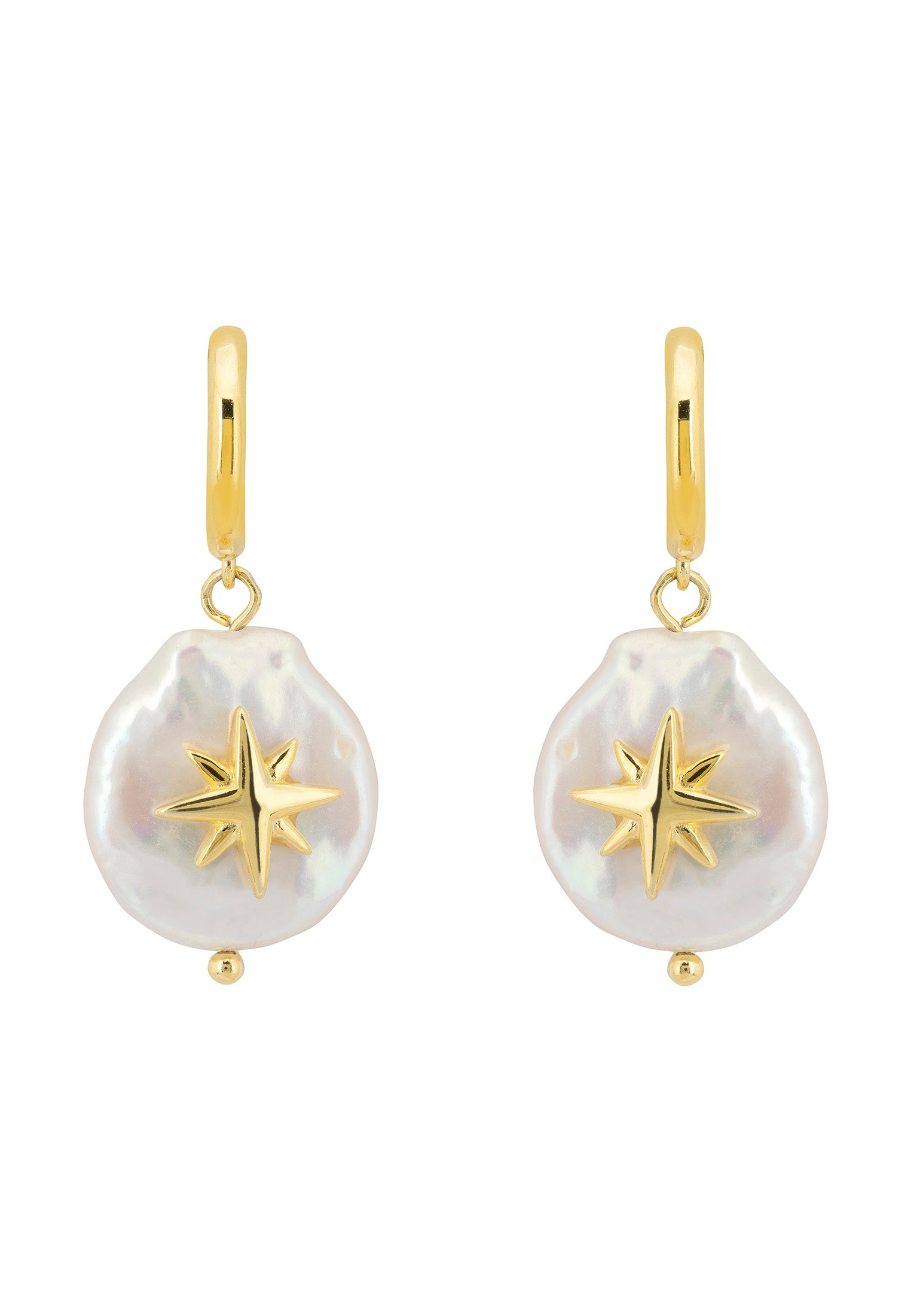 North Star Coin Pearl Drop Earrings Gold