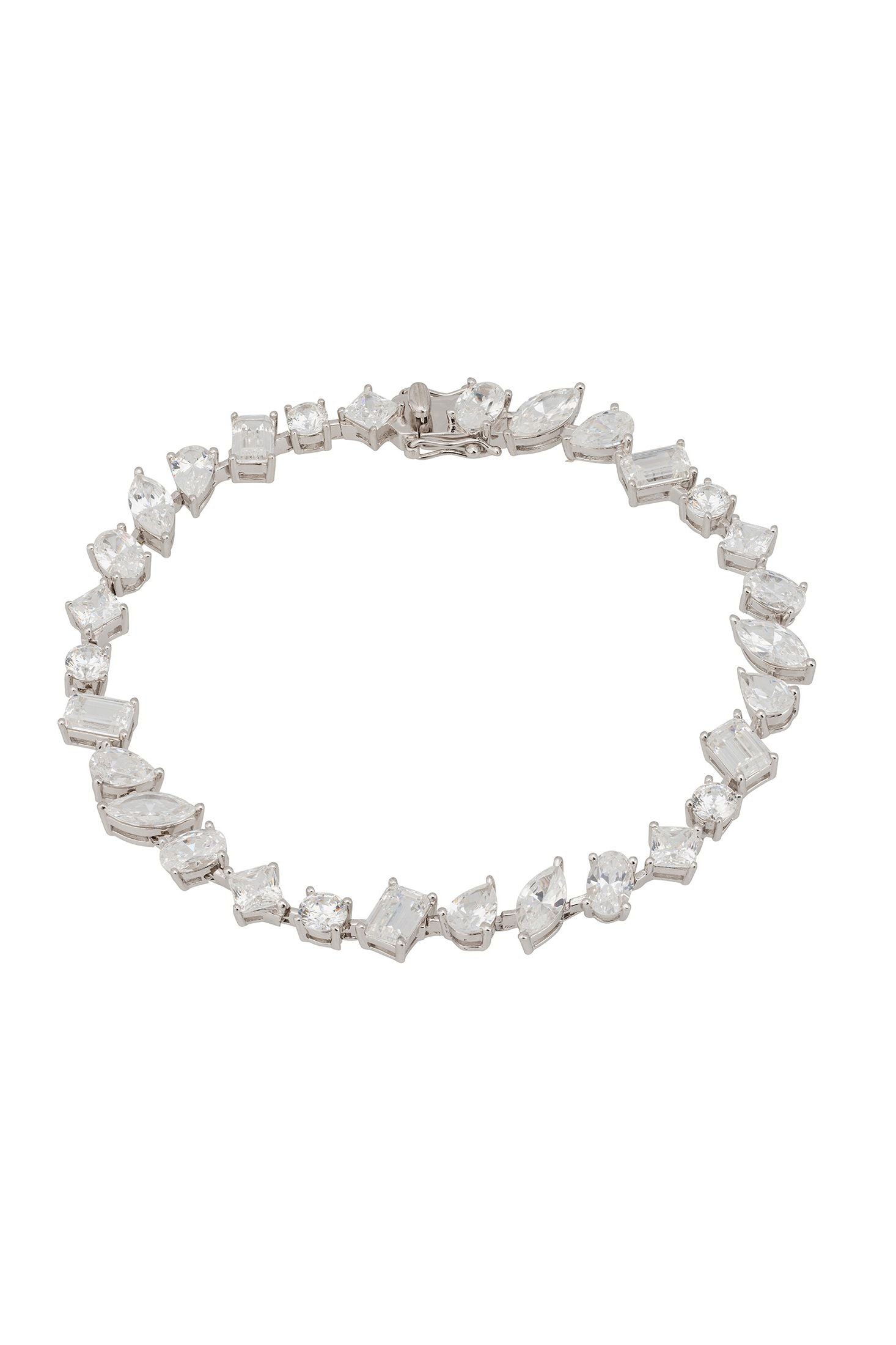 Front view of Juliette Moissanite Tennis Bracelet Silver, showing feather design, silver finish.
