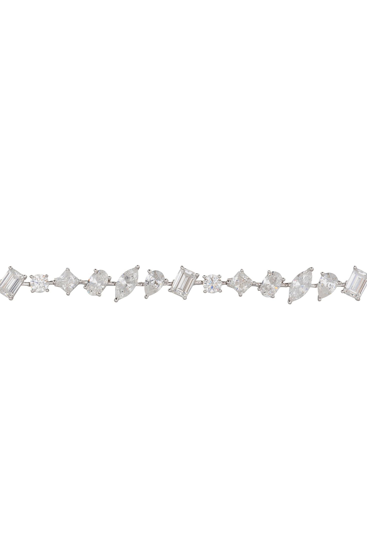 Angled view of Juliette Moissanite Tennis Bracelet Silver, showing silver finish and the jewellery profile.