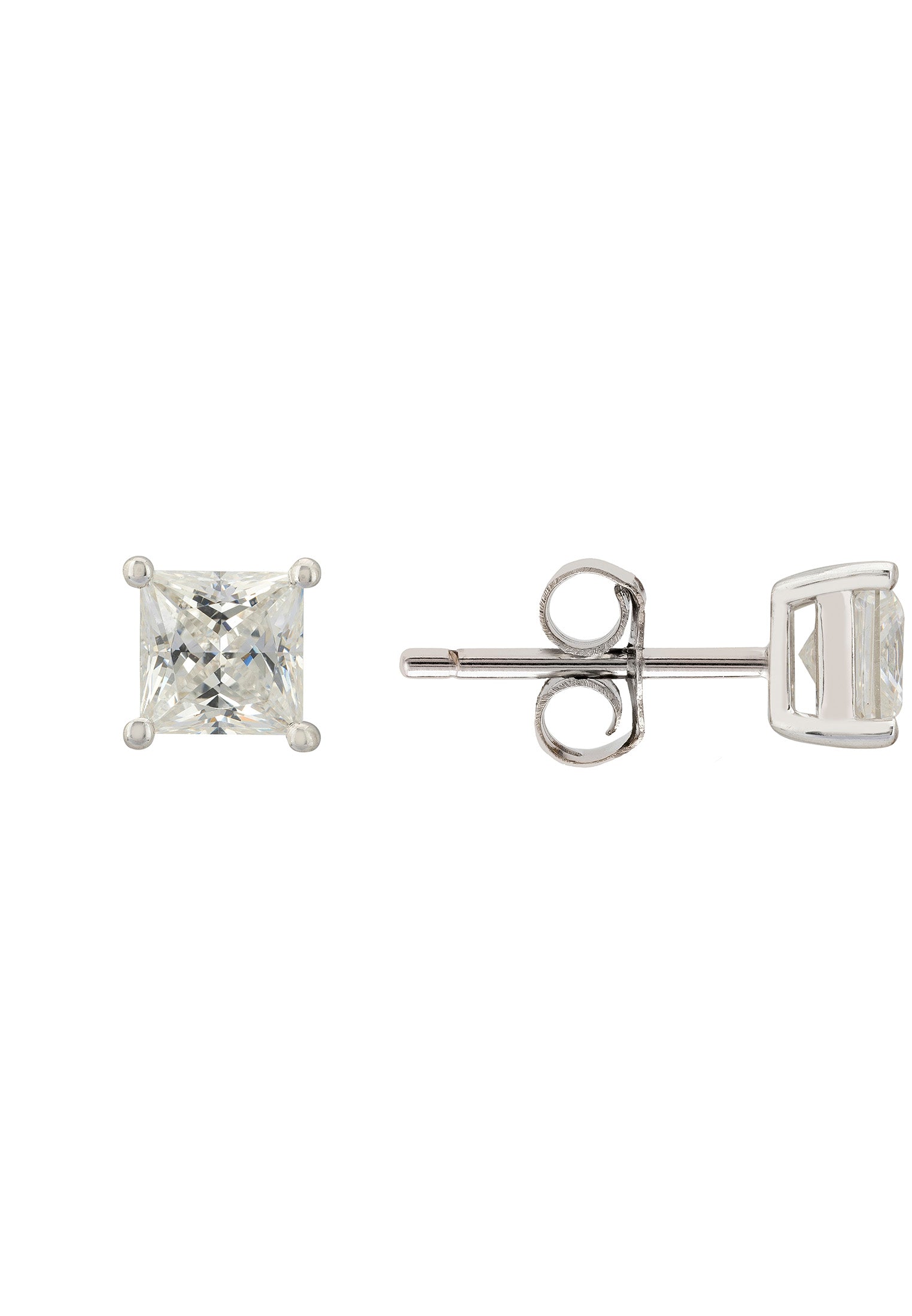 Square Solitaire Stud Earrings Moissanite Silver