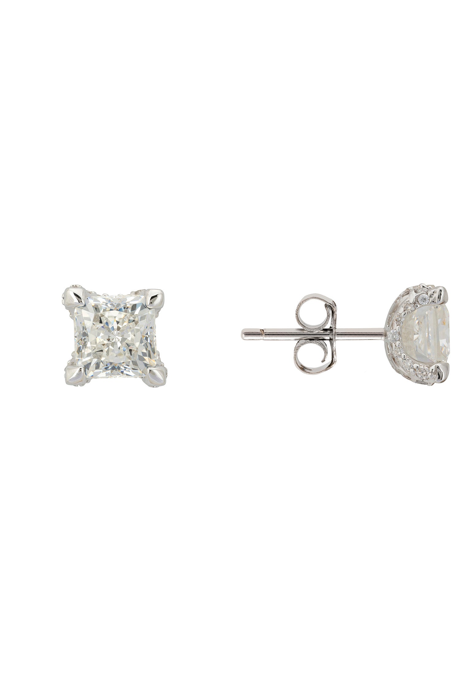 Bel Air Square-Cut Solitaire Moissanite Stud Earrings Silver