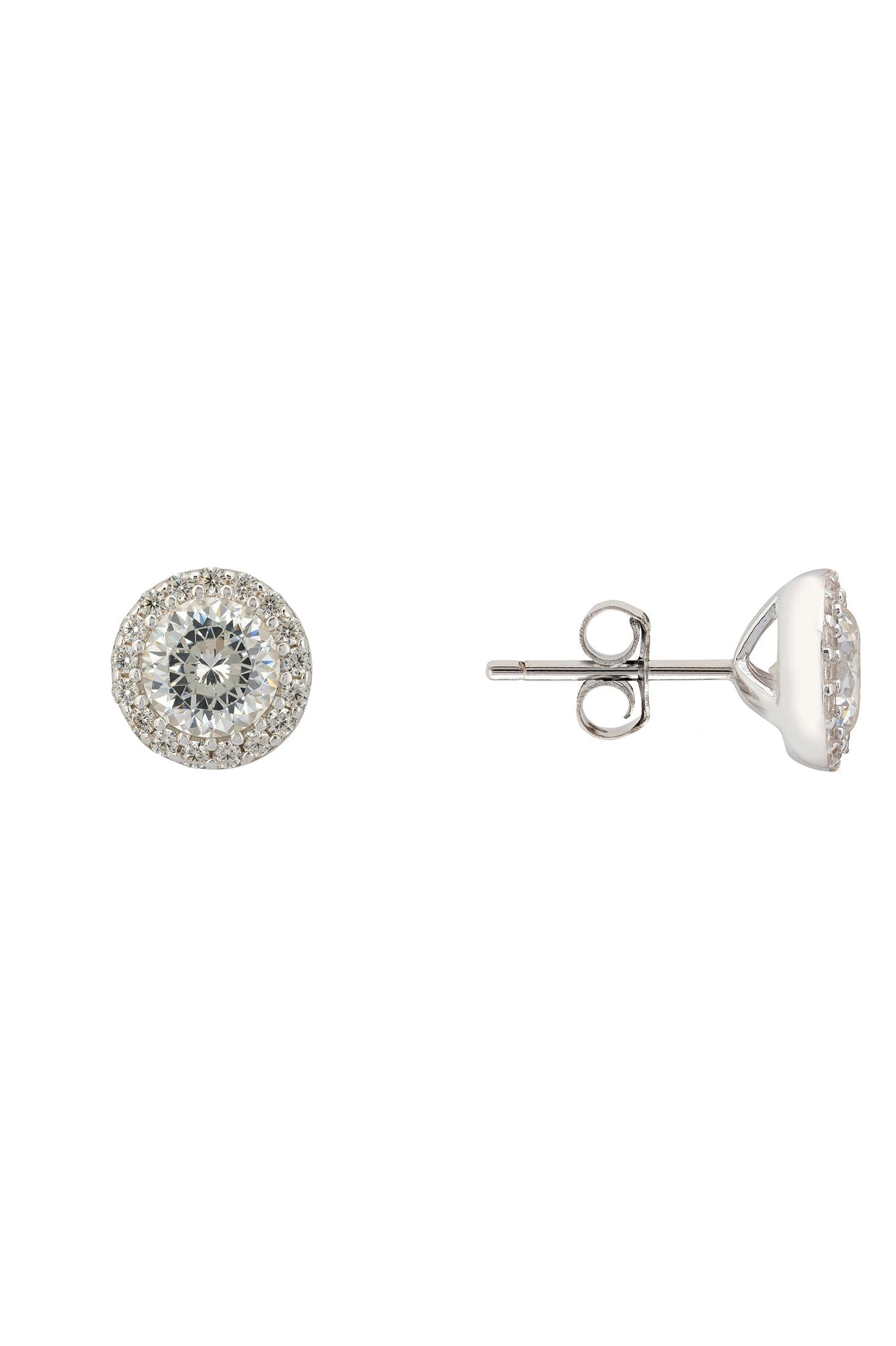 Angled view of Aspen Moissanite Stud Earrings Silver, showing silver finish and the jewellery profile.