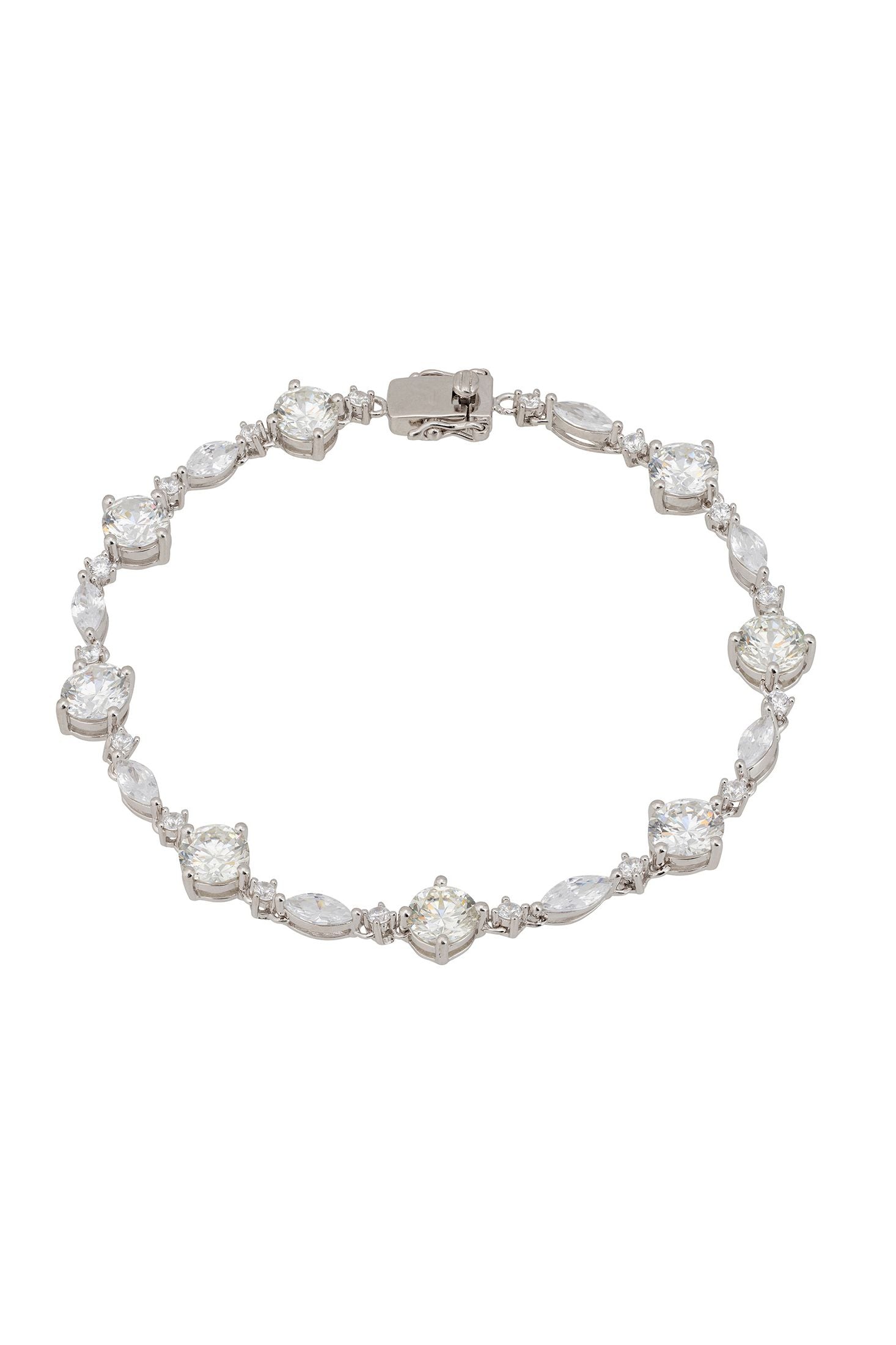 Front view of Charlize Tennis Bracelet Moissanite Silver, showing star design, silver finish.