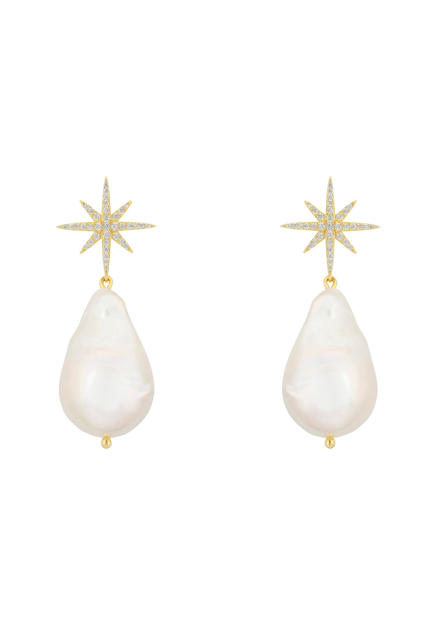 Pendientes colgantes con forma de estrella y perlas barrocas en oro