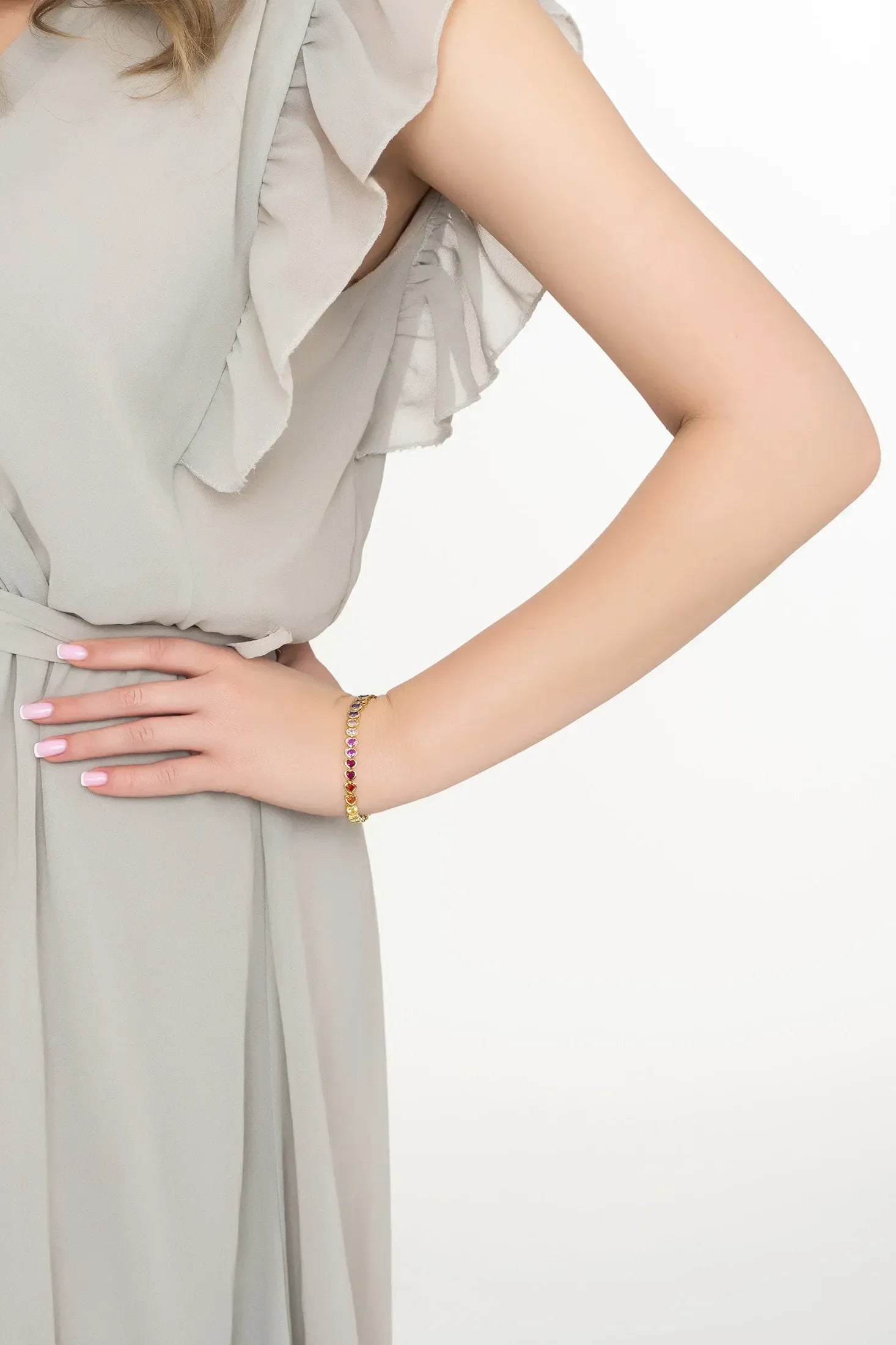 Tennisarmband mit Herzgirlande, mehrfarbig, goldfarben