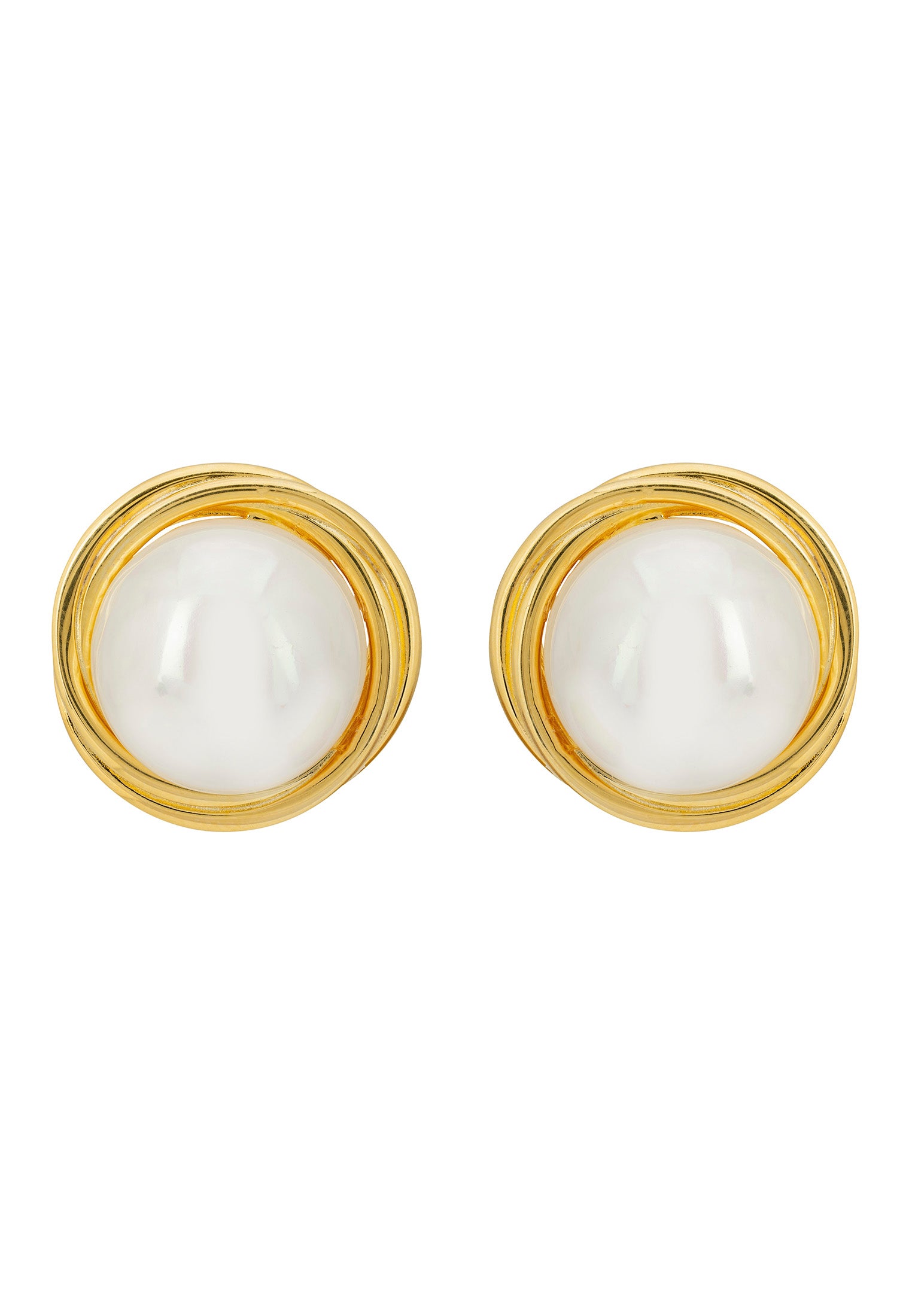 Pendientes de botón grandes Dynasty Pearl en oro