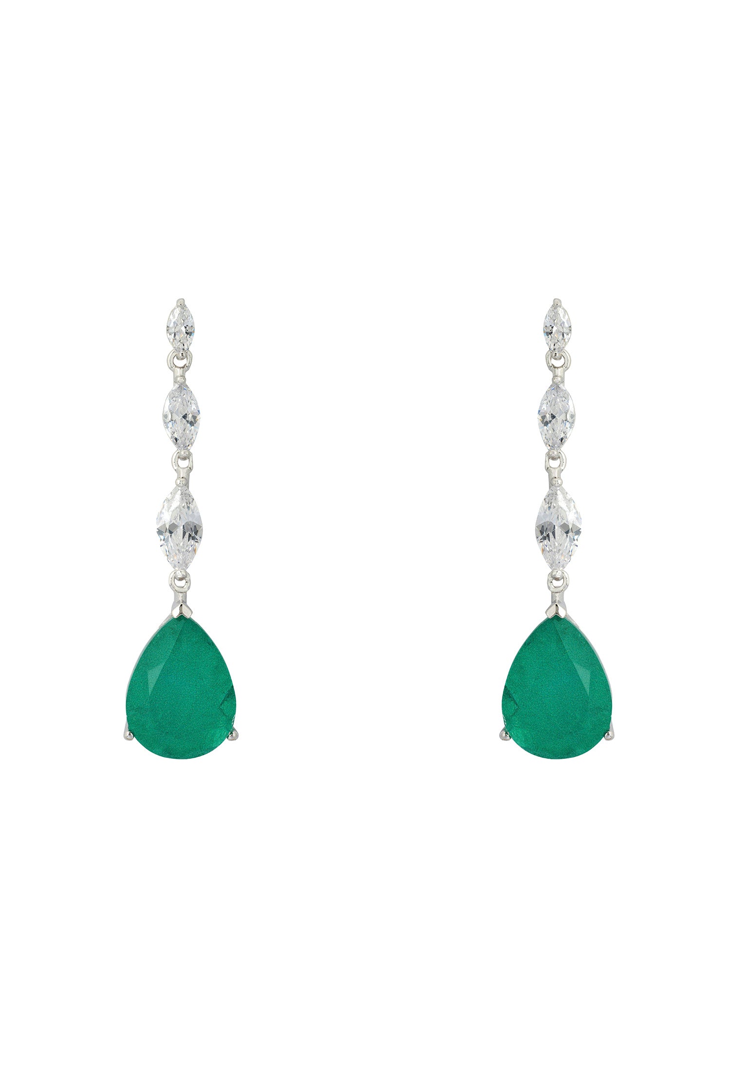 Zara Teardrop Colombian Emerald Gemstone Earrings Silver
