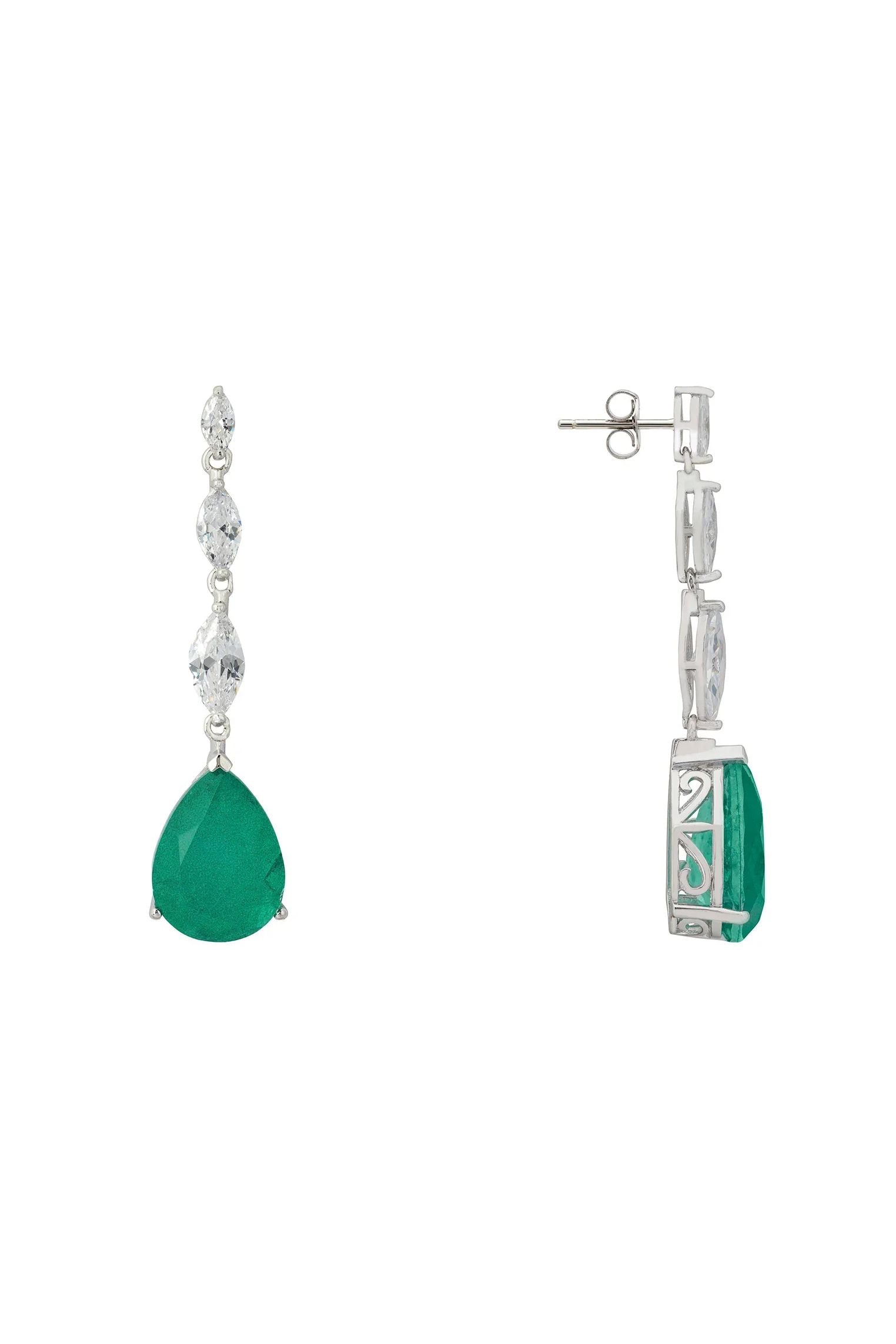 Pendientes Zara Lágrima Esmeralda Colombiana con Piedras Preciosas Plata