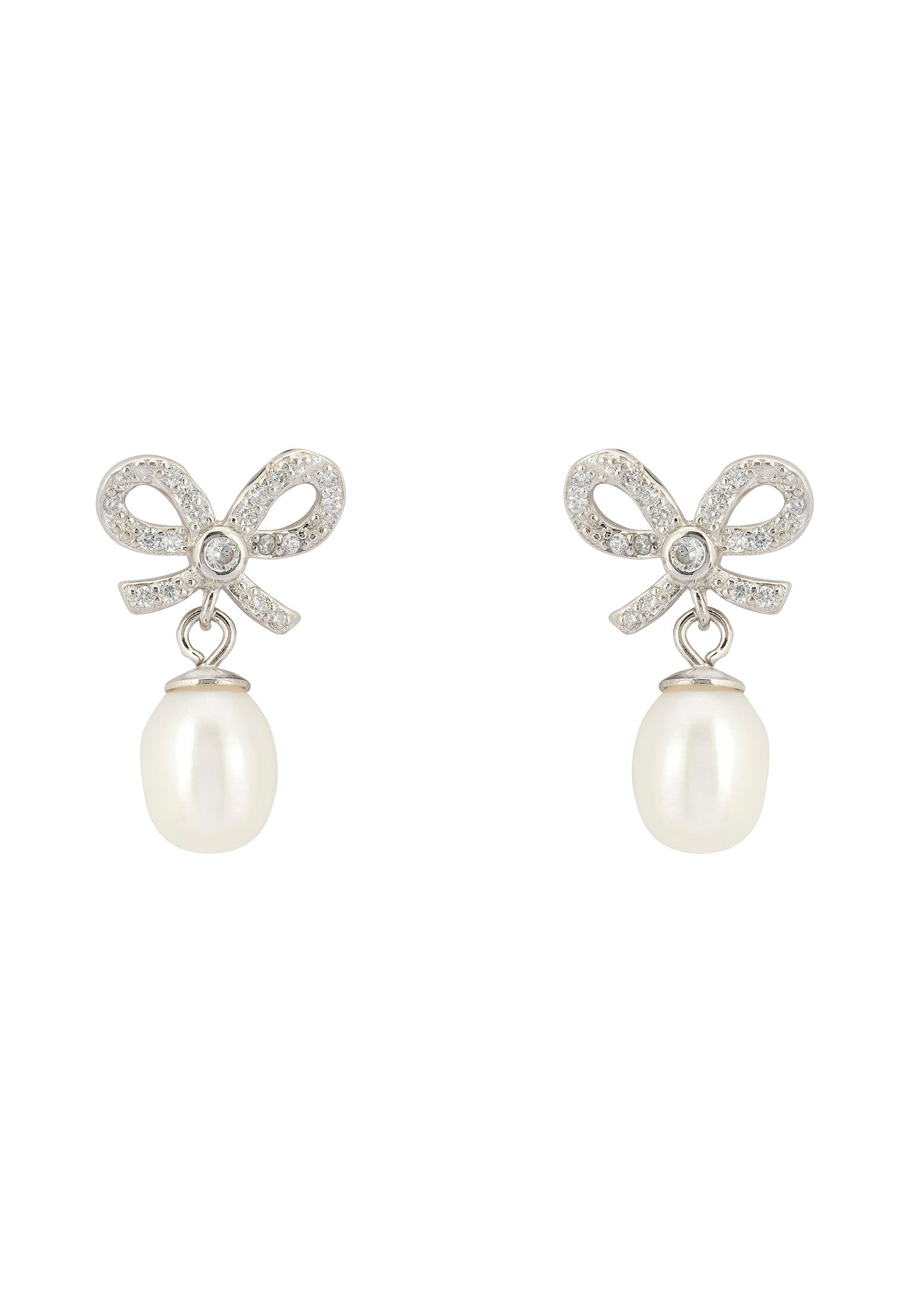 Pendientes colgantes de perlas con lazo pequeño en plata