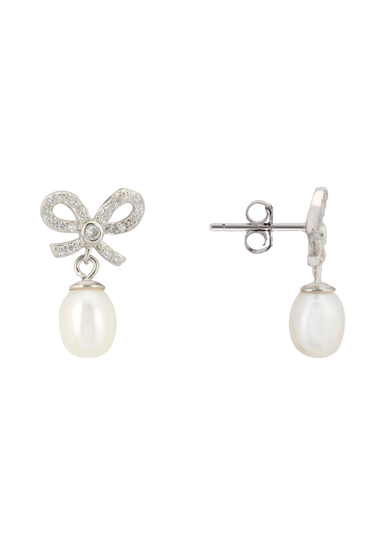 Pendientes colgantes de perlas con lazo pequeño en plata