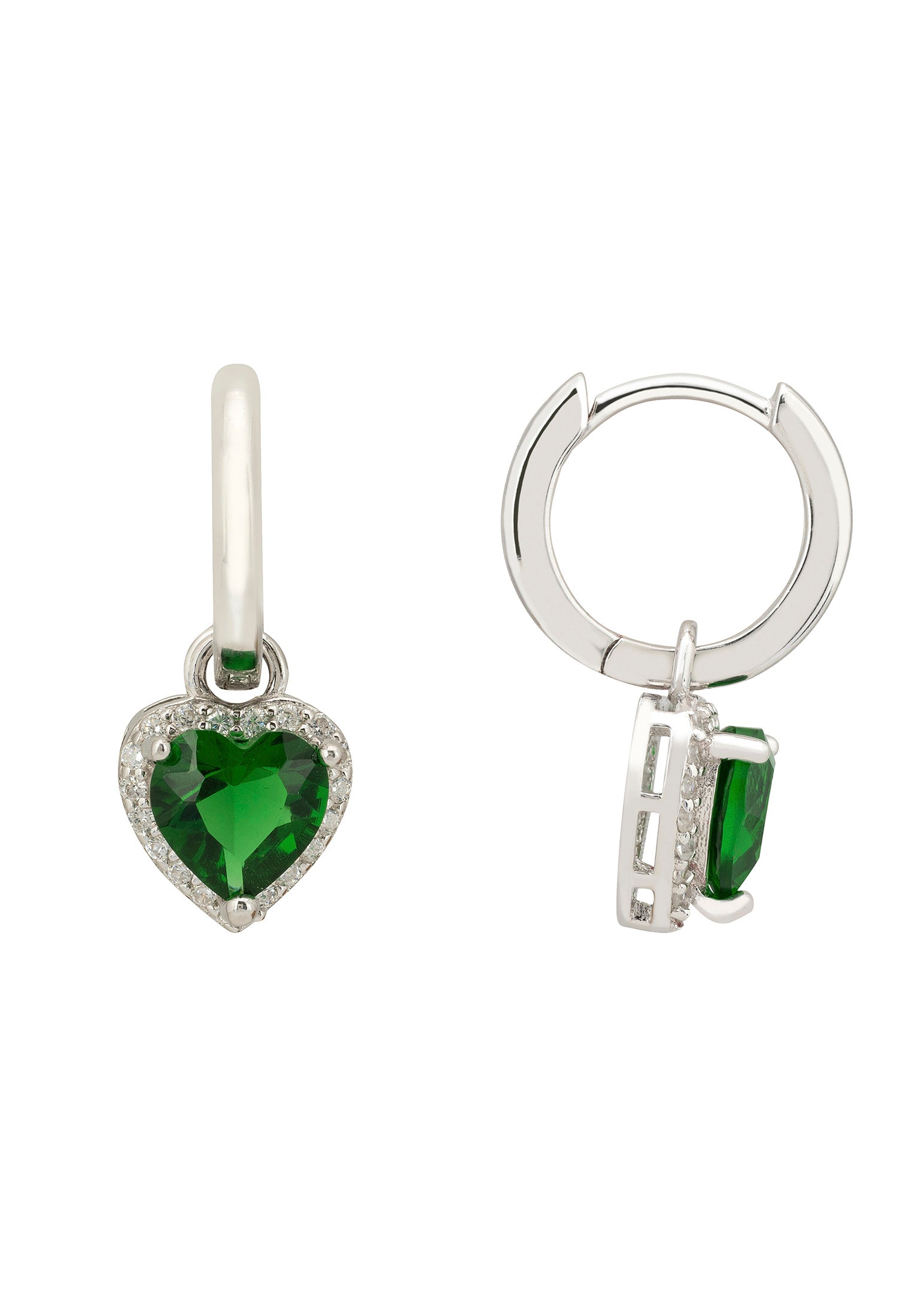 Cupids Sparkle Emerald Heart Drop Earrings Silver