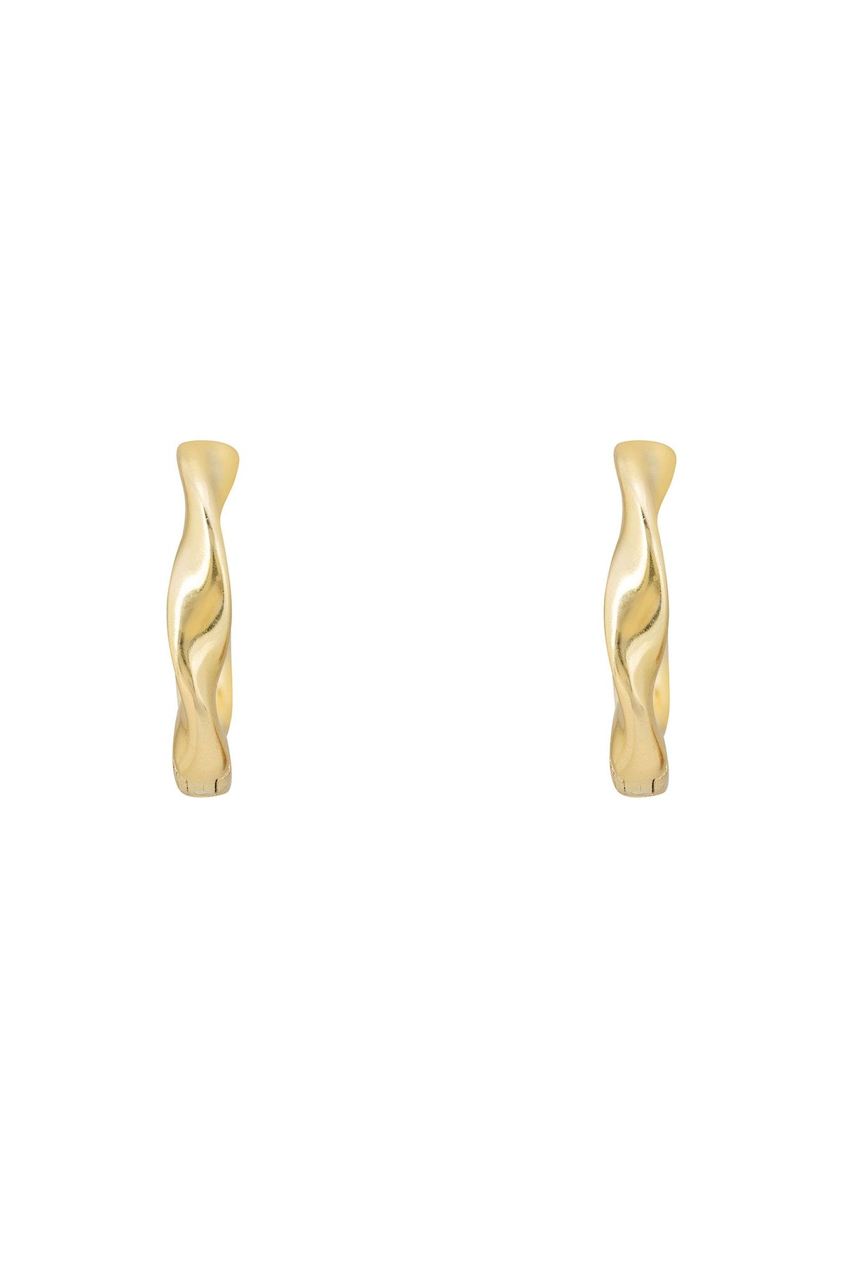 Front view of Ripple Mini Hoop Earrings Gold, showing gold finish.
