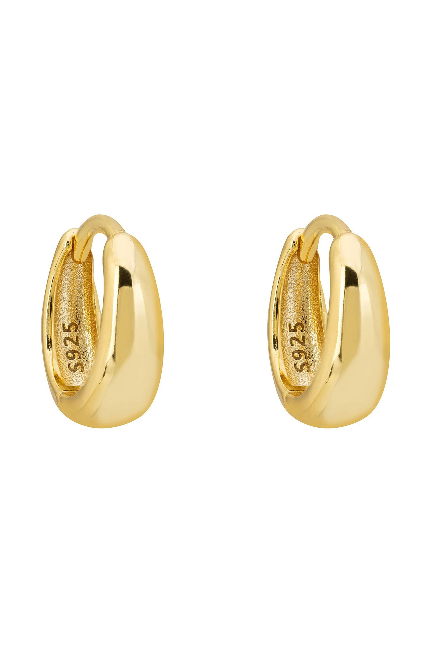 Front view of Mini Hooplet Earrings Gold, showing cat design, gold finish.