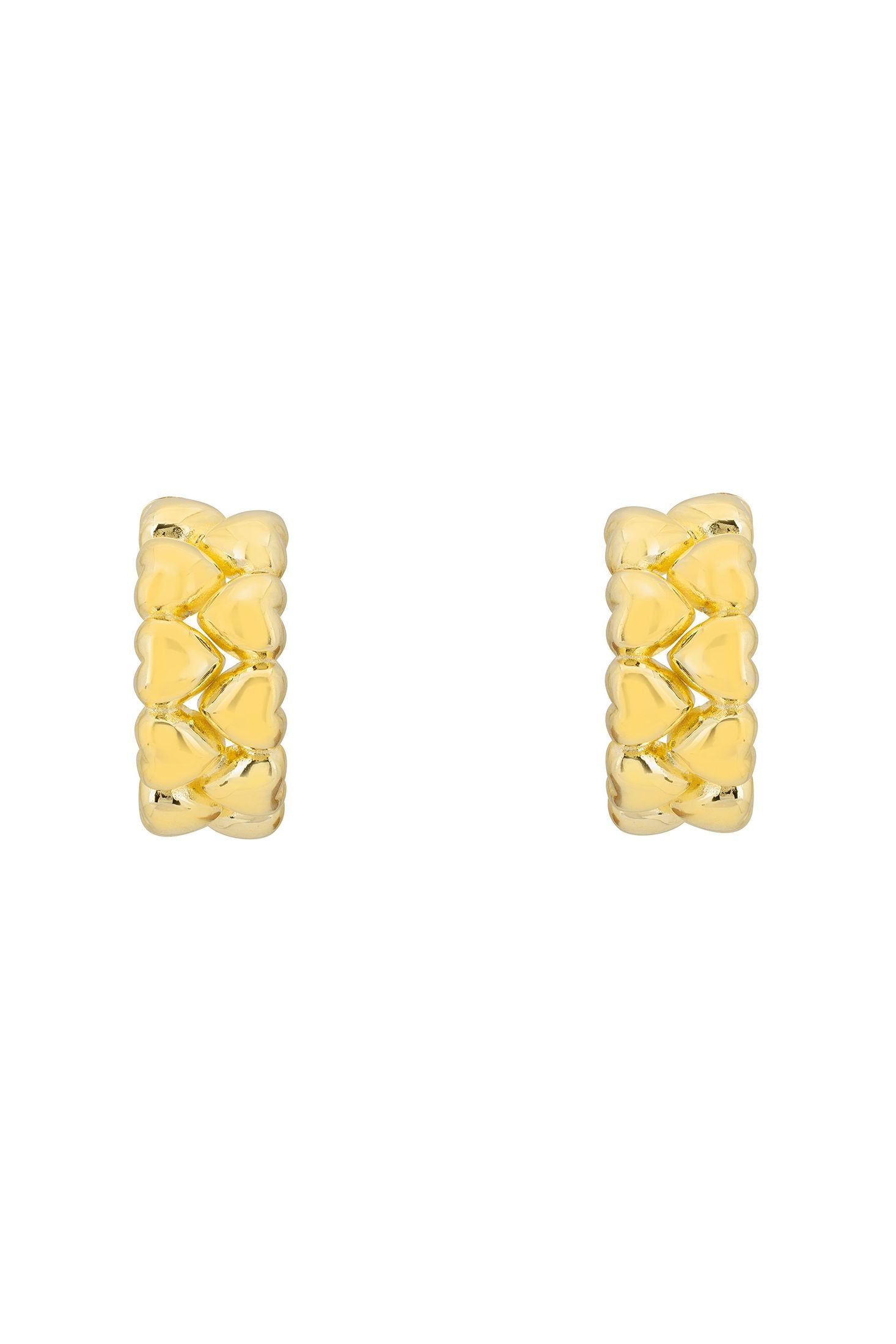 Front view of Heartfelt Embrace Hoop Earrings Gold, showing heart design, gold finish.