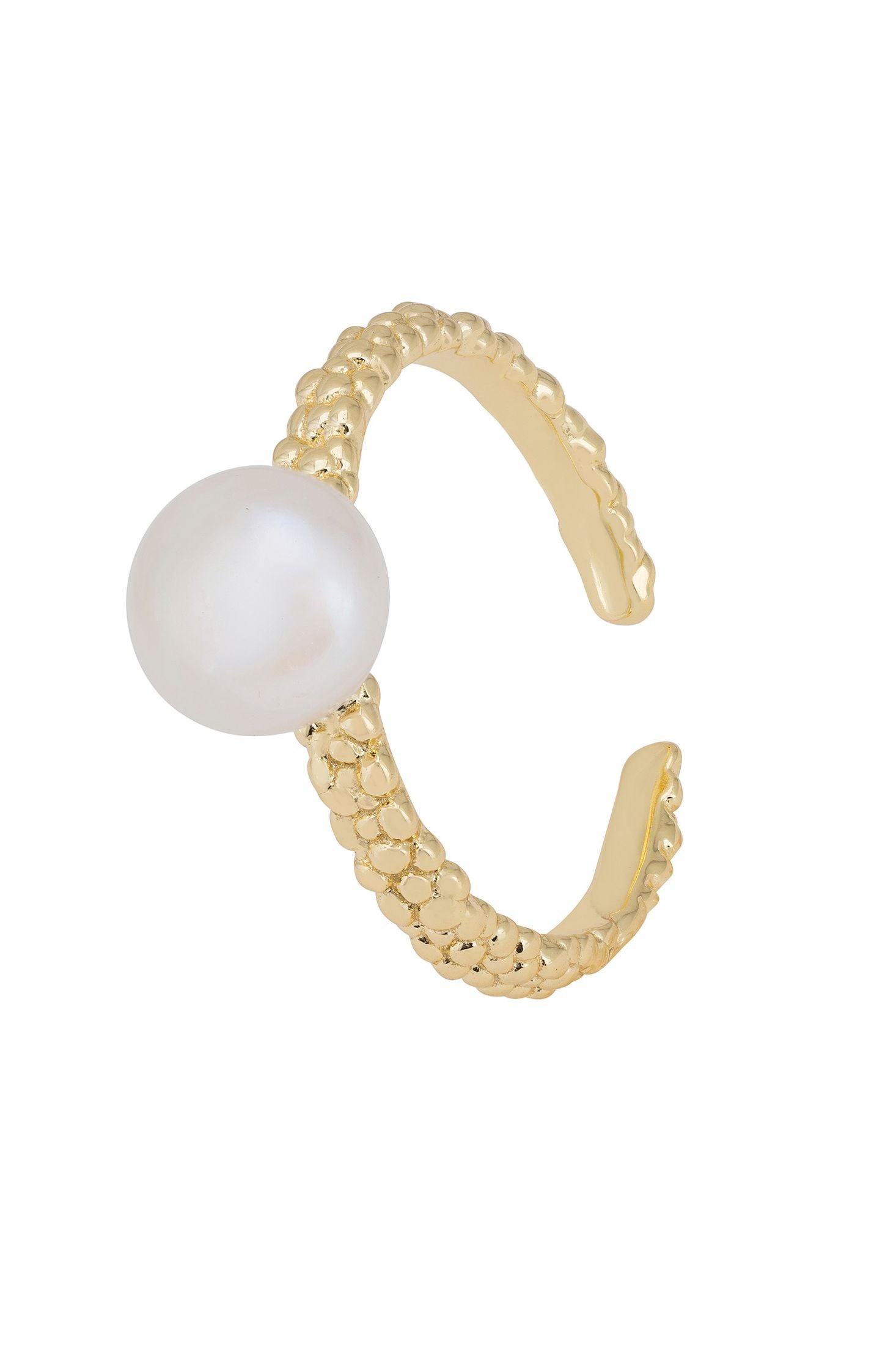 Front view of Pearl Twist Harmony Ring Gold, showing pearl detailing, gold finish.
