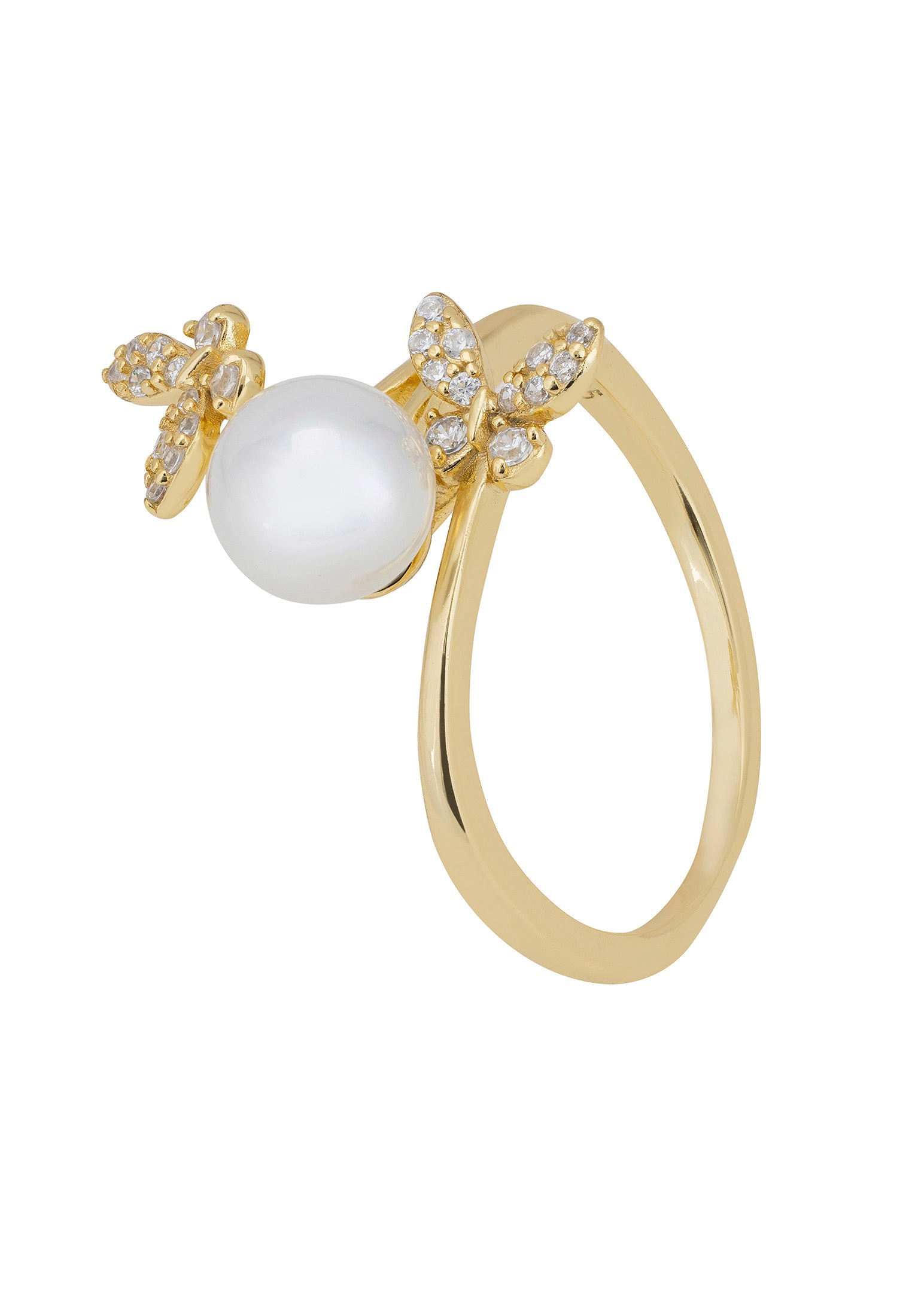 Mystic Butterflies Pearl Ring Gold