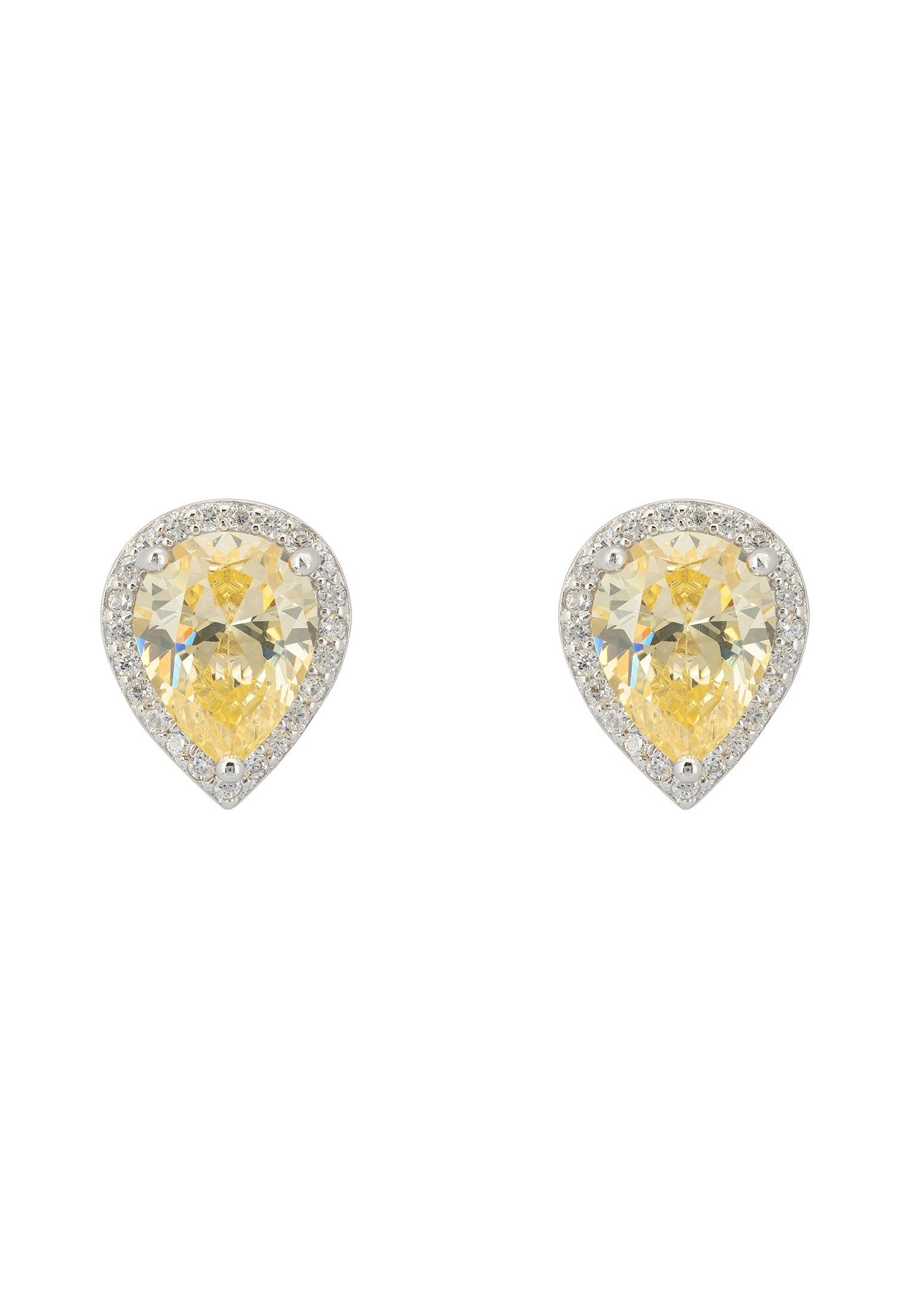 Theodora Yellow Topaz Teardrop Gemstone Stud Earrings Silver