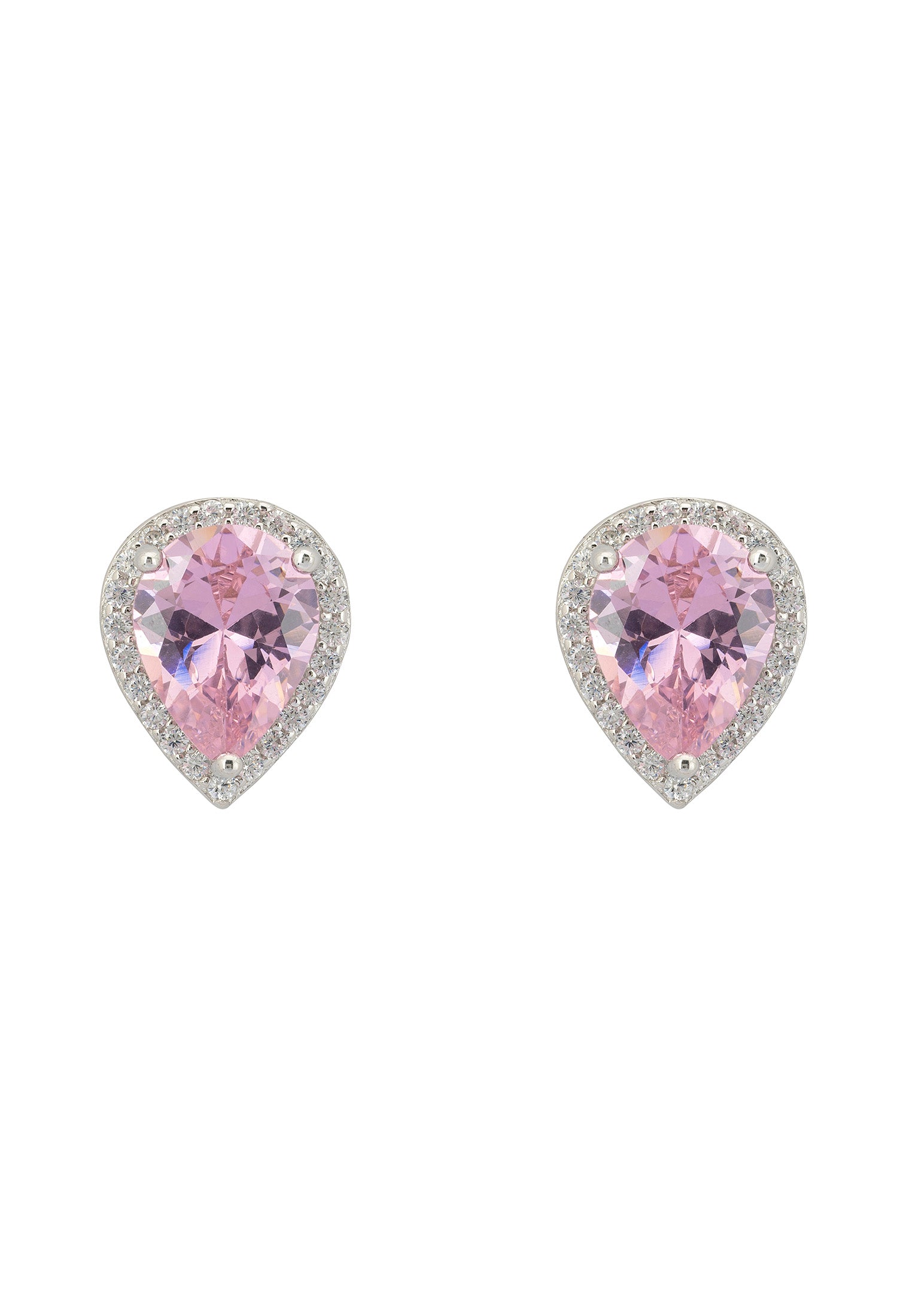 Theodora Morganite Teardrop Gemstone Stud Earrings Silver