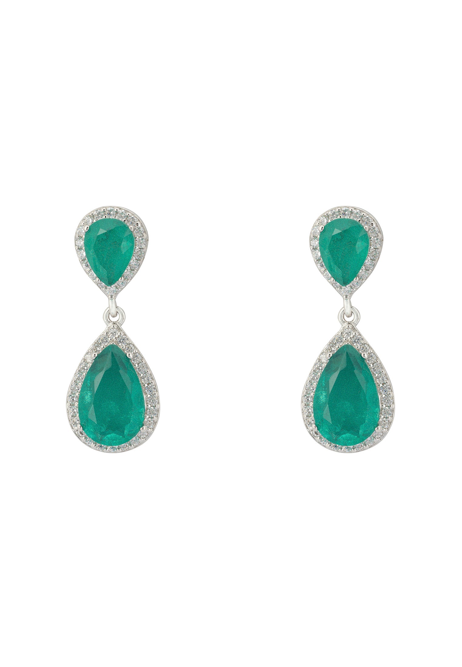 Odette Teardrop Colombian Emerald Earrings Silver