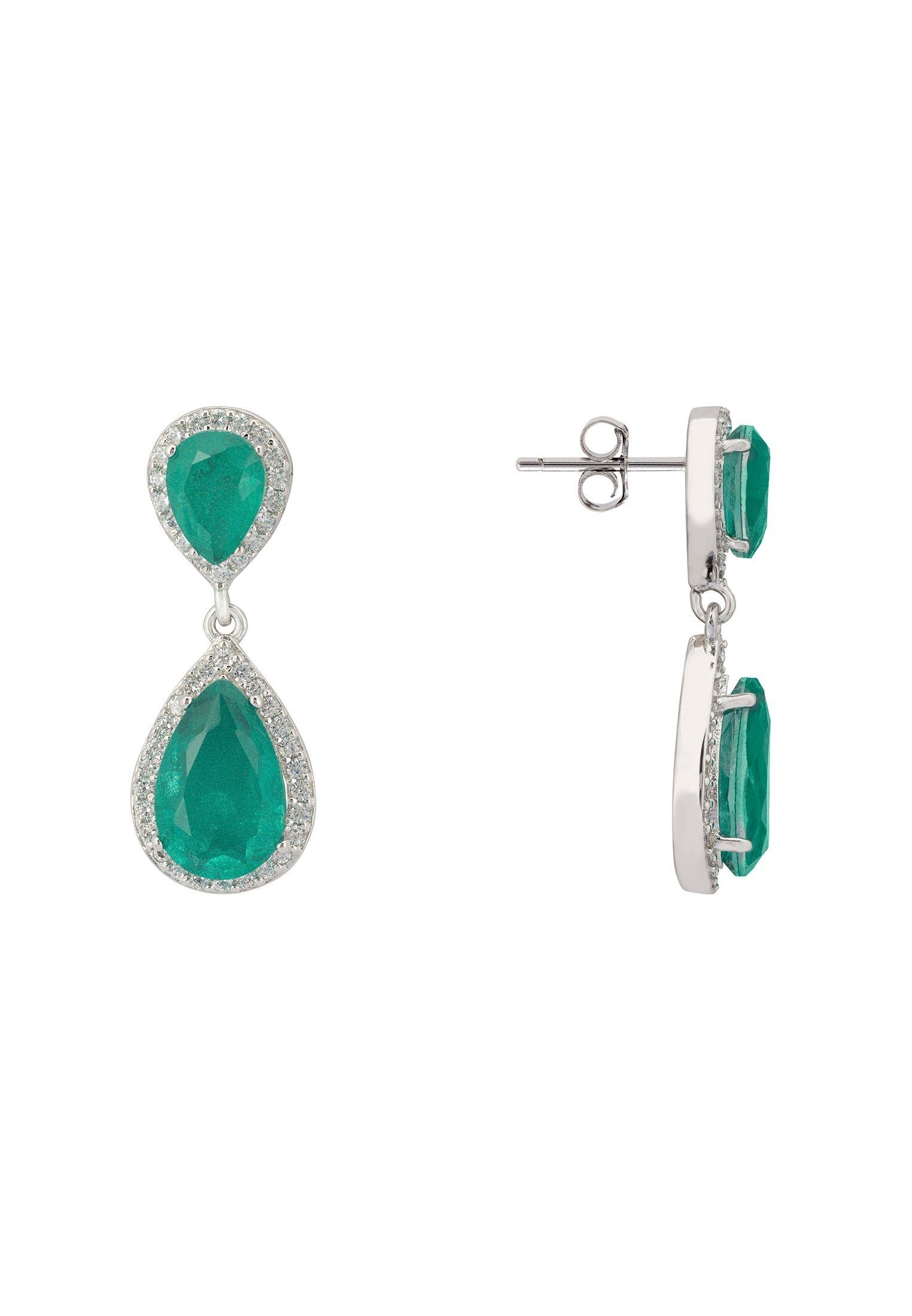 Odette Teardrop Colombian Emerald Earrings Silver