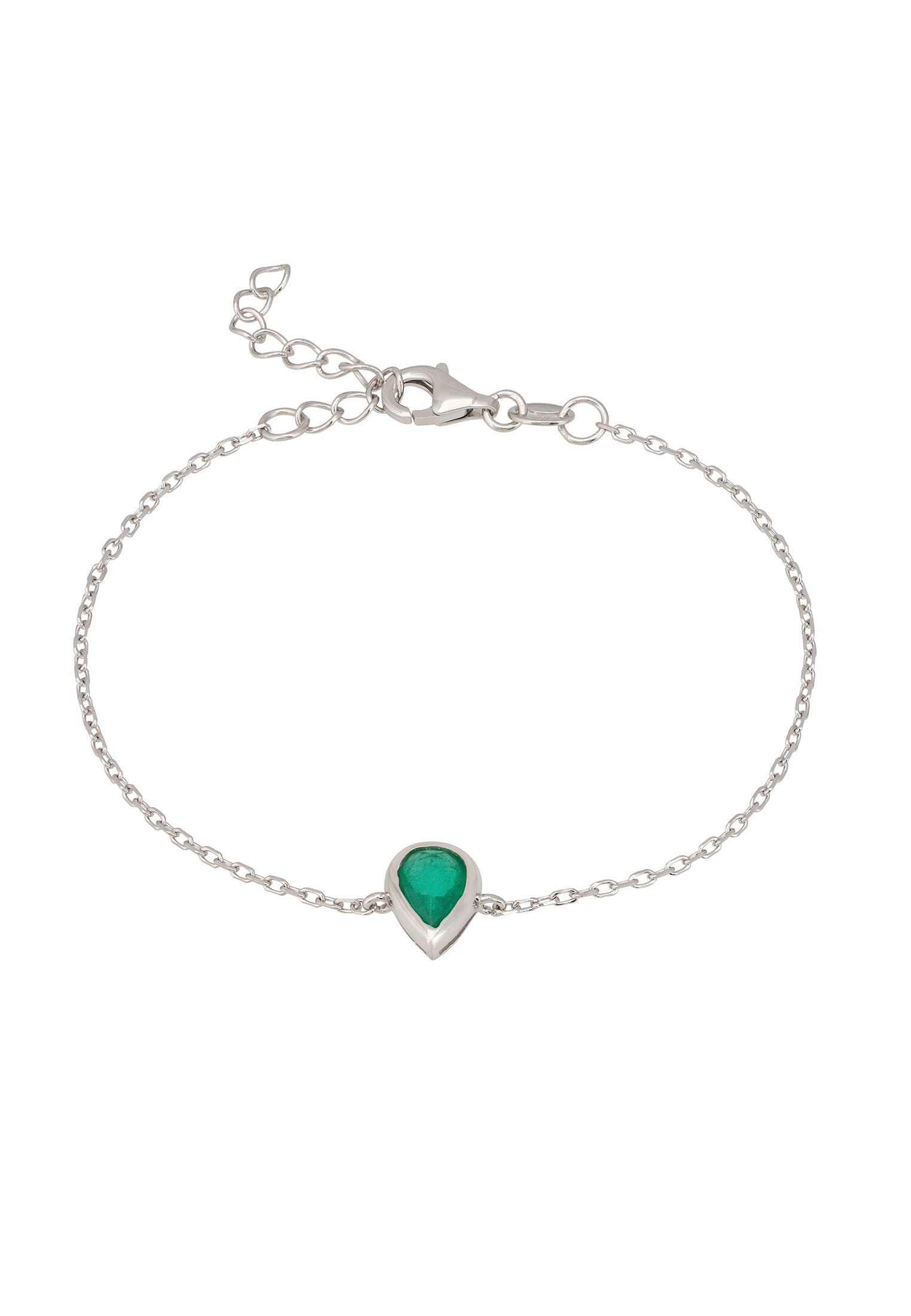 Harriett Mini Teardrop Colombian Emerald Bracelet Silver