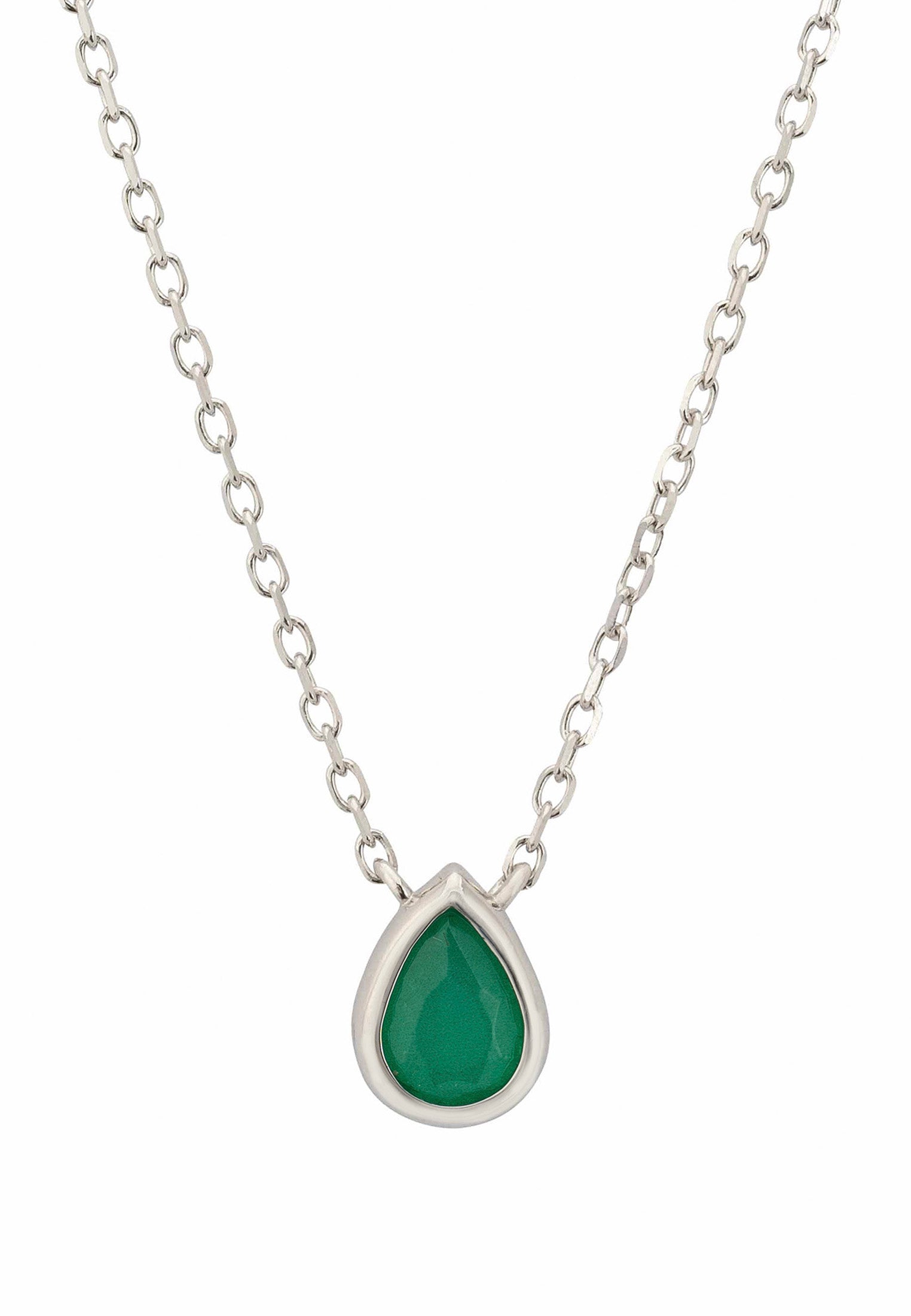 Harriett Mini Teardrop Colombian Emerald Pendant Necklace Silver
