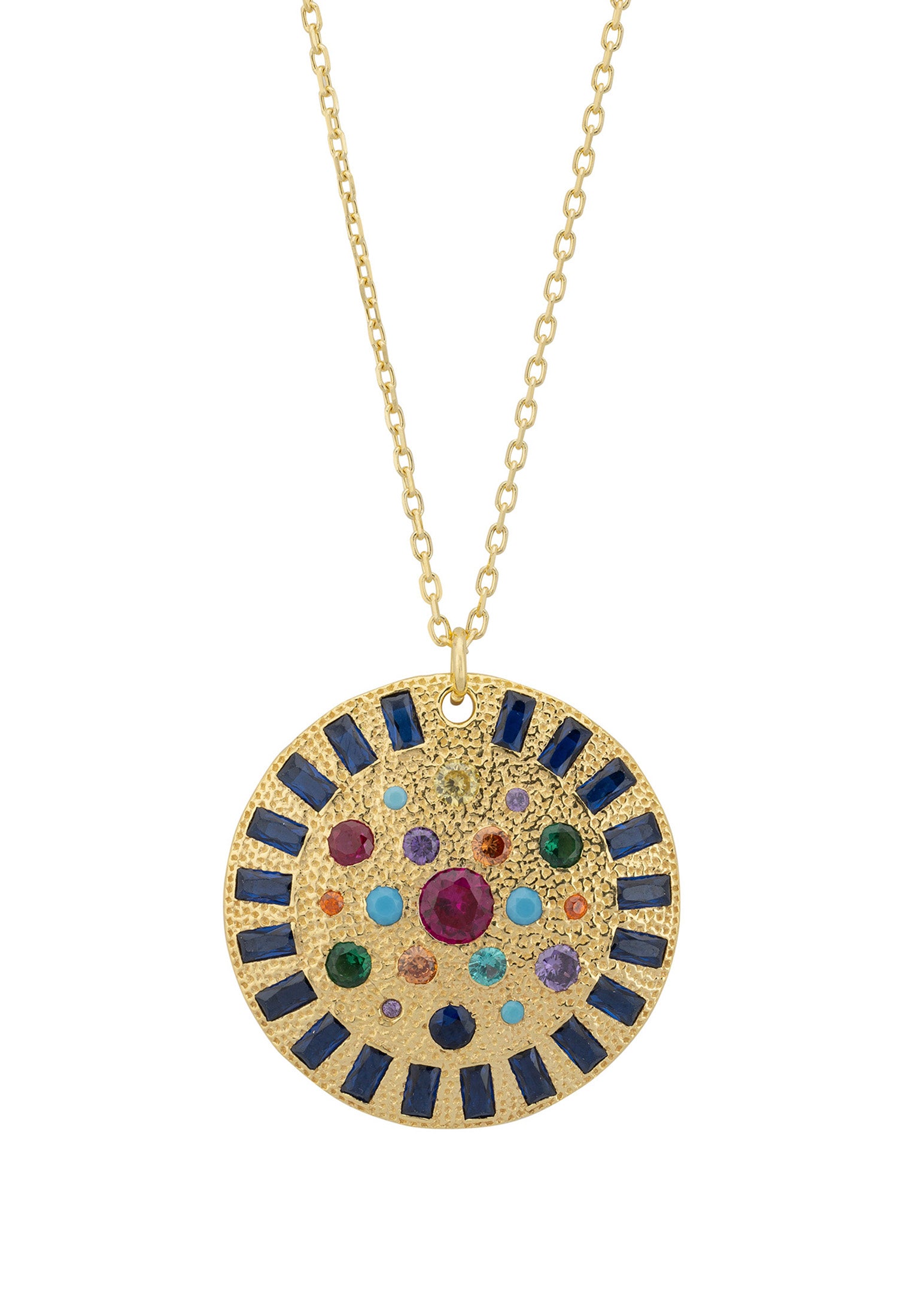 Ecliptic Mosaic Circle Gemstone Pendant Necklace Gold