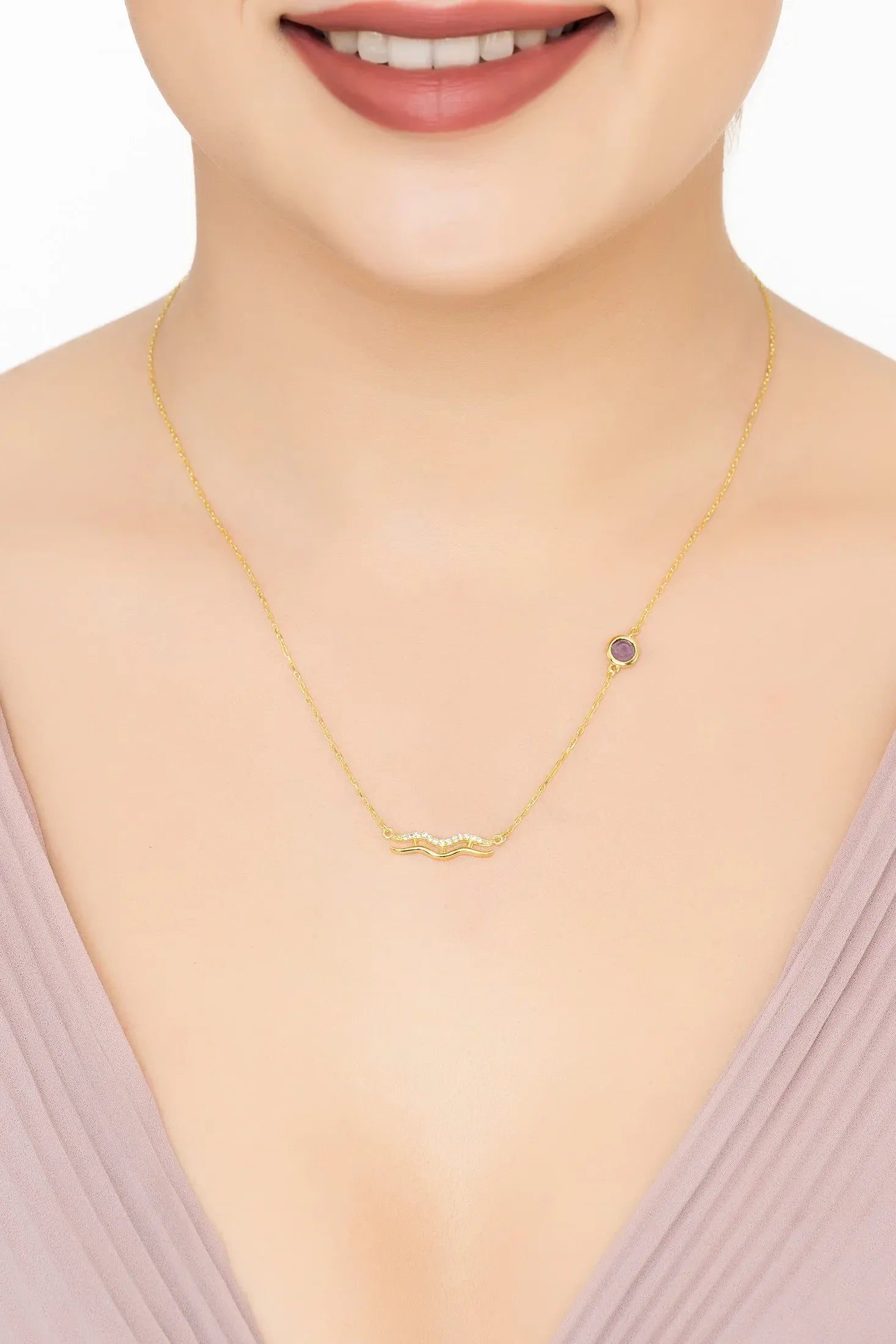 Zodiac Birthstone Aquarius Necklace Amethyst Gold