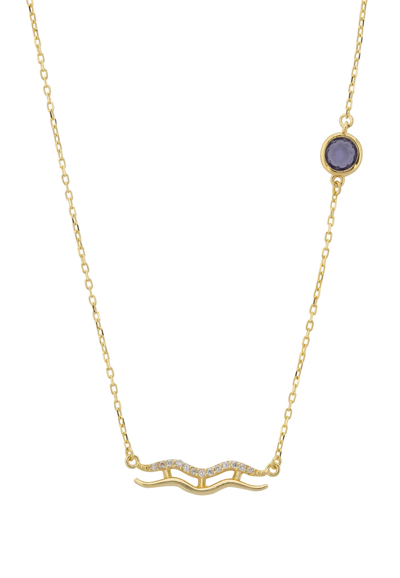 Zodiac Birthstone Aquarius Necklace Amethyst Gold