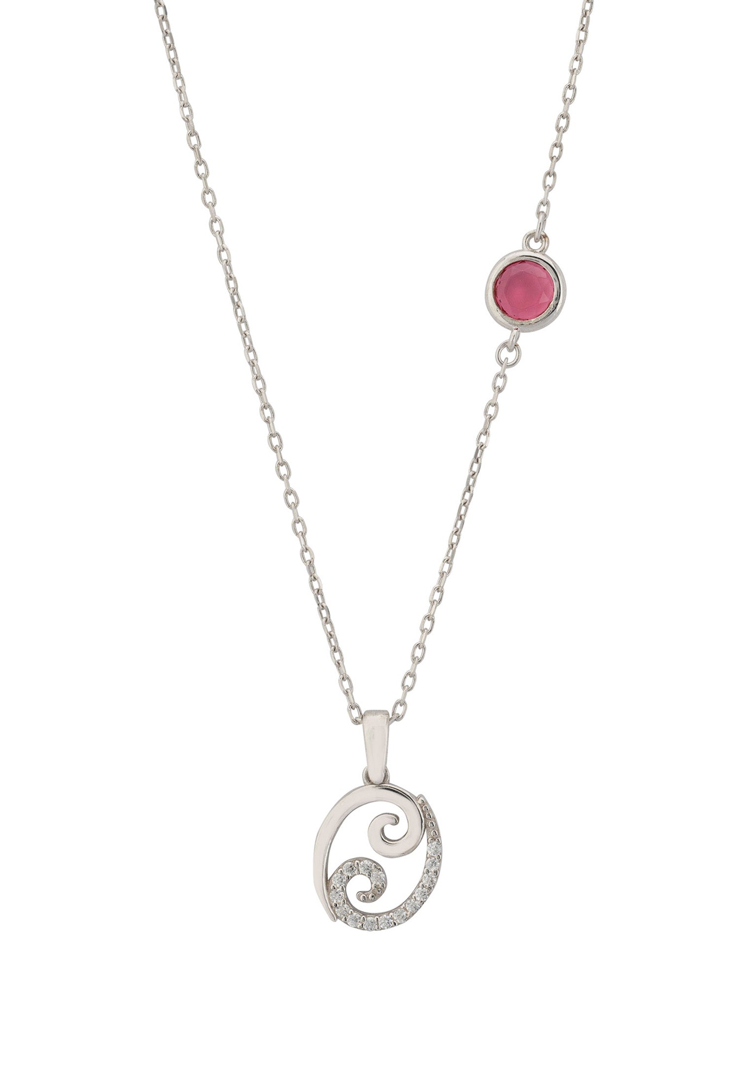 Zodiac Birthstone Cancer Necklace Ruby Silver