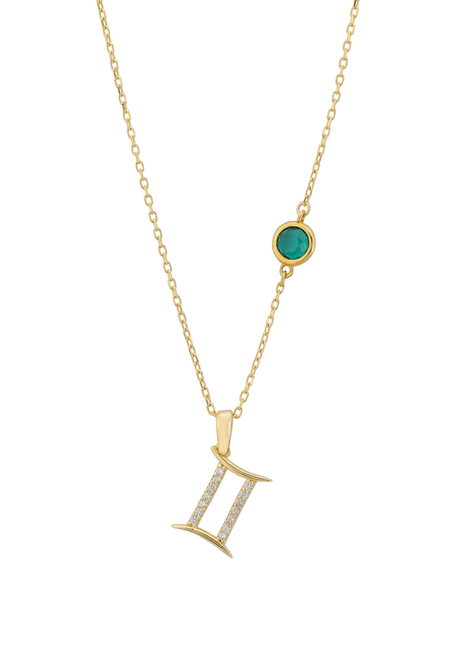 Zodiac Birthstone Gemini Necklace Emerald Gold