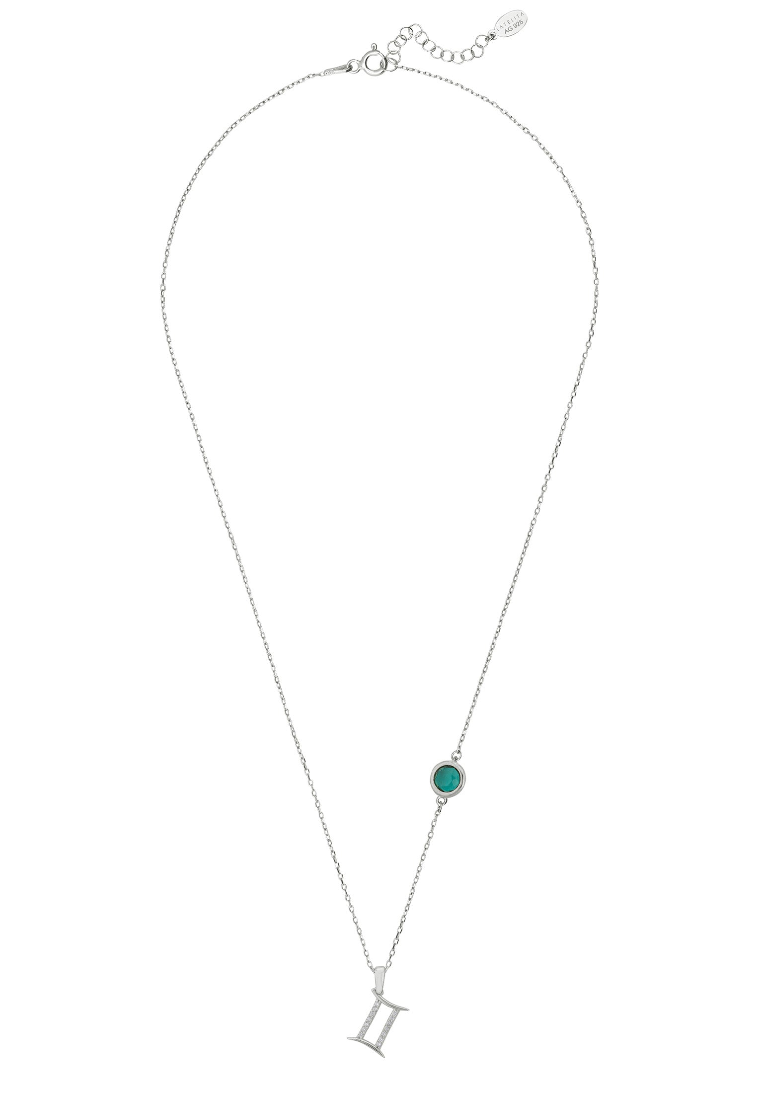 Zodiac Birthstone Gemini Necklace Emerald Silver