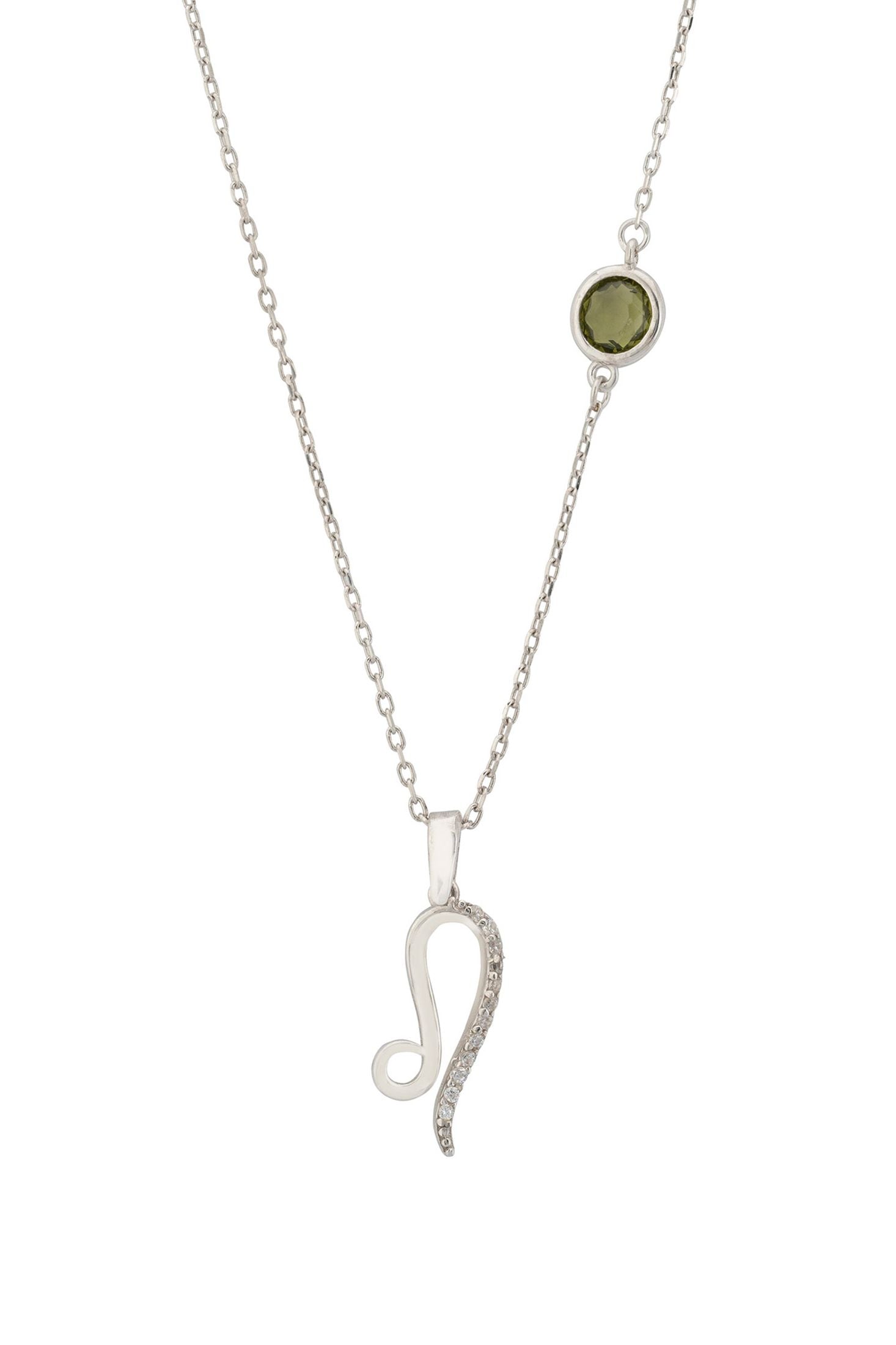 Zodiac Birthstone Leo Necklace Peridot Silver