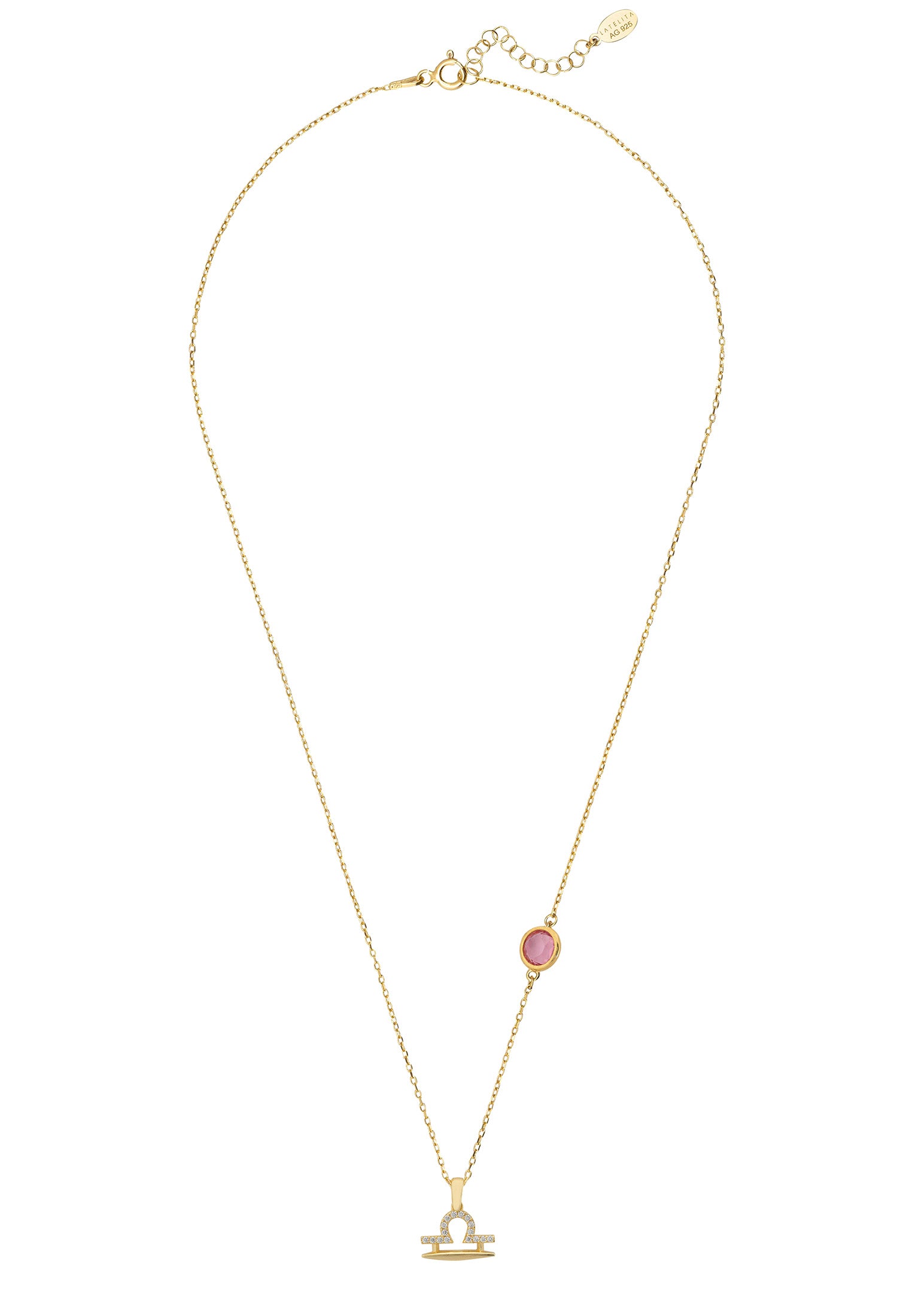 Zodiac Birthstone Libra Necklace Pink Tourmaline Gold