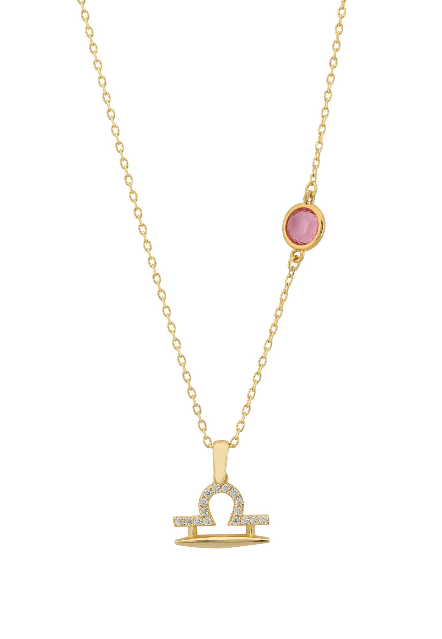 Zodiac Birthstone Libra Necklace Pink Tourmaline Gold