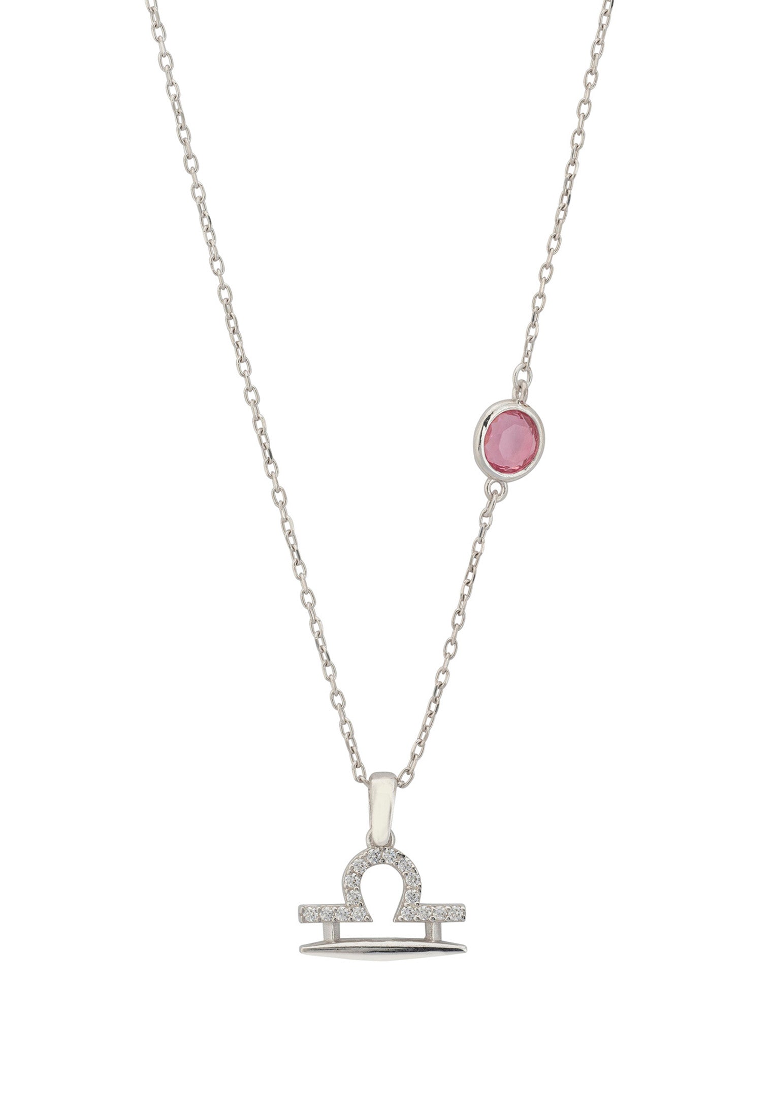 Zodiac Birthstone Libra Necklace Pink Tourmaline Silver