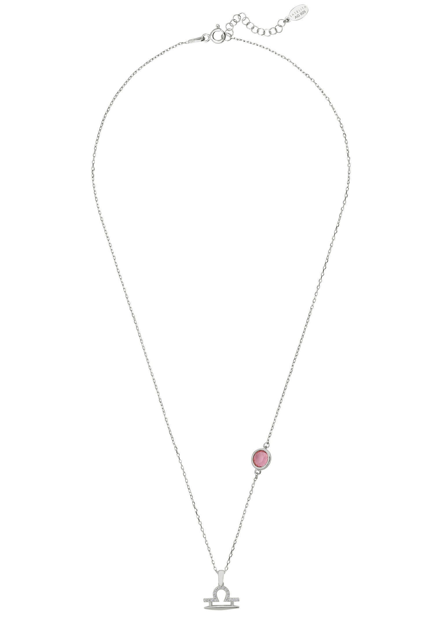 Zodiac Birthstone Libra Necklace Pink Tourmaline Silver