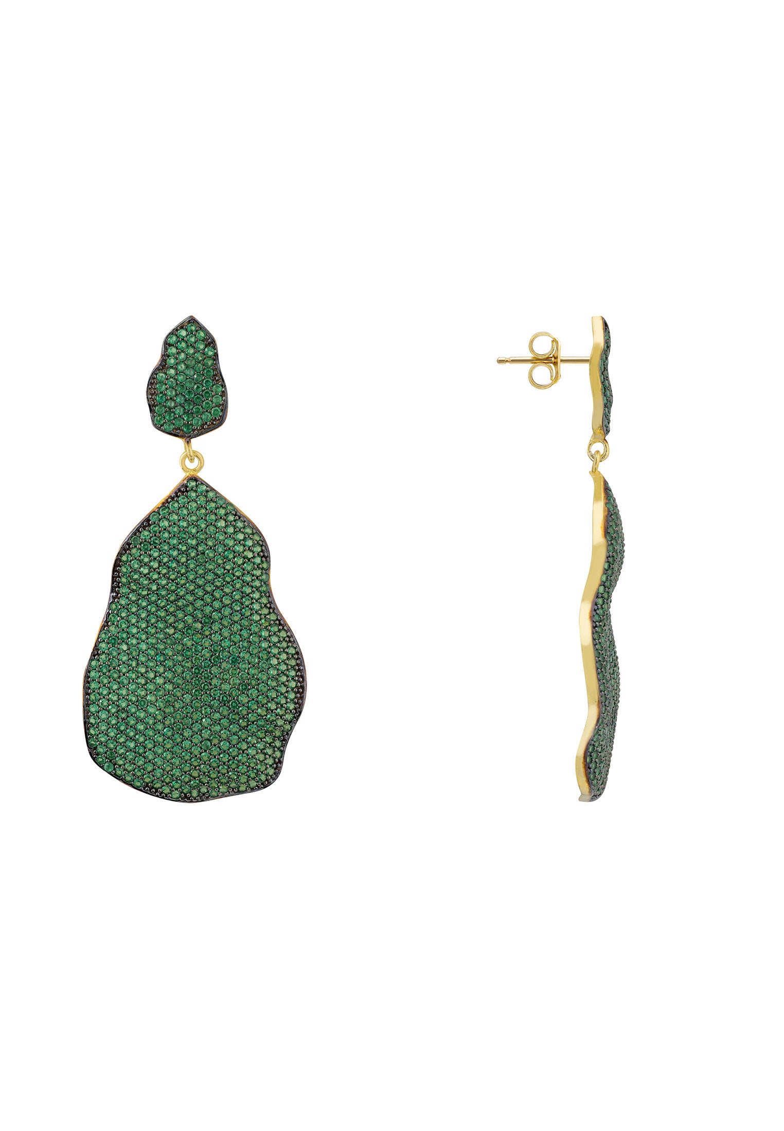 St Tropez Drop Earrings Gold Emerald CZ