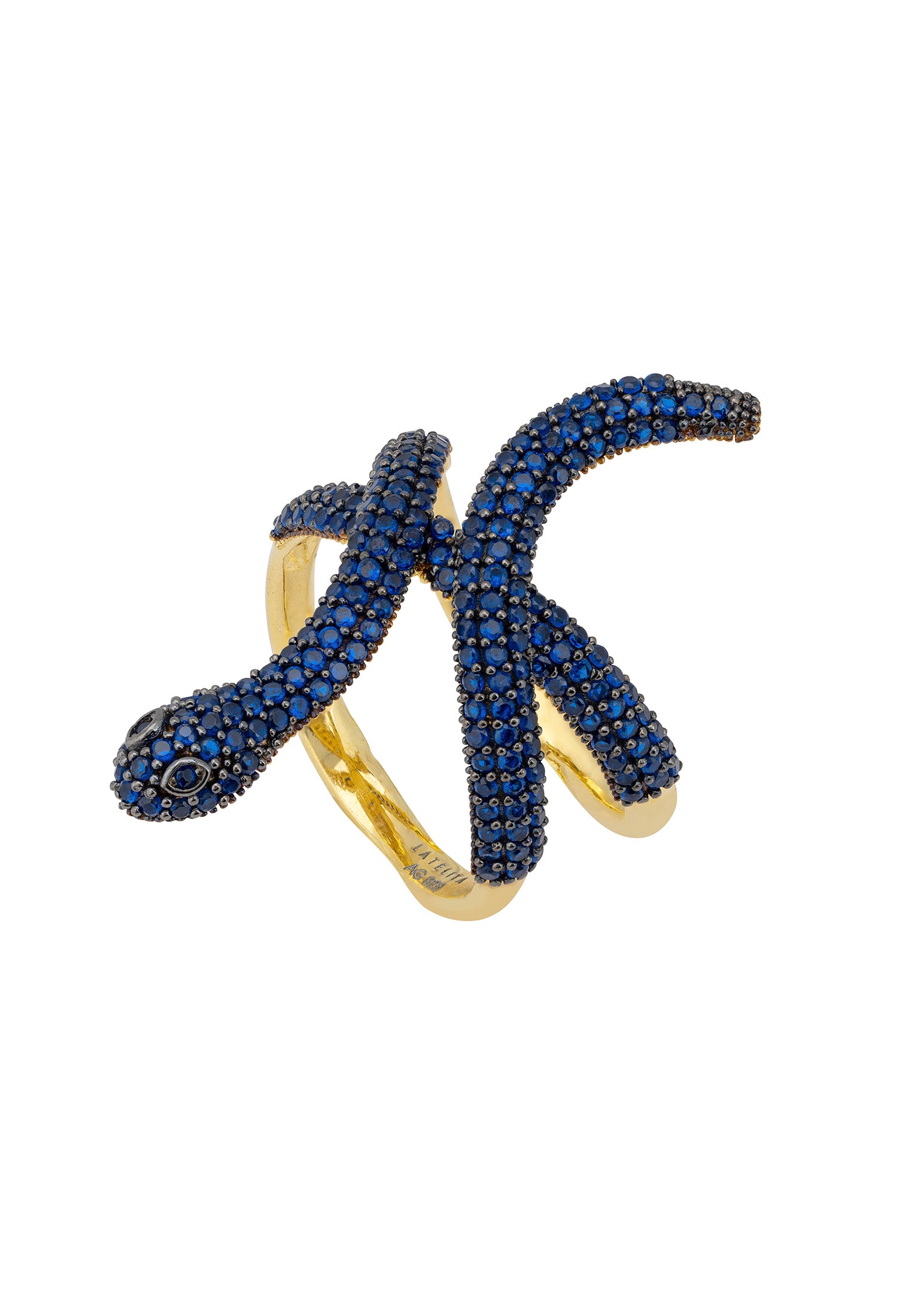 Serpentina Snake Cocktail Ring Gold Sapphire CZ