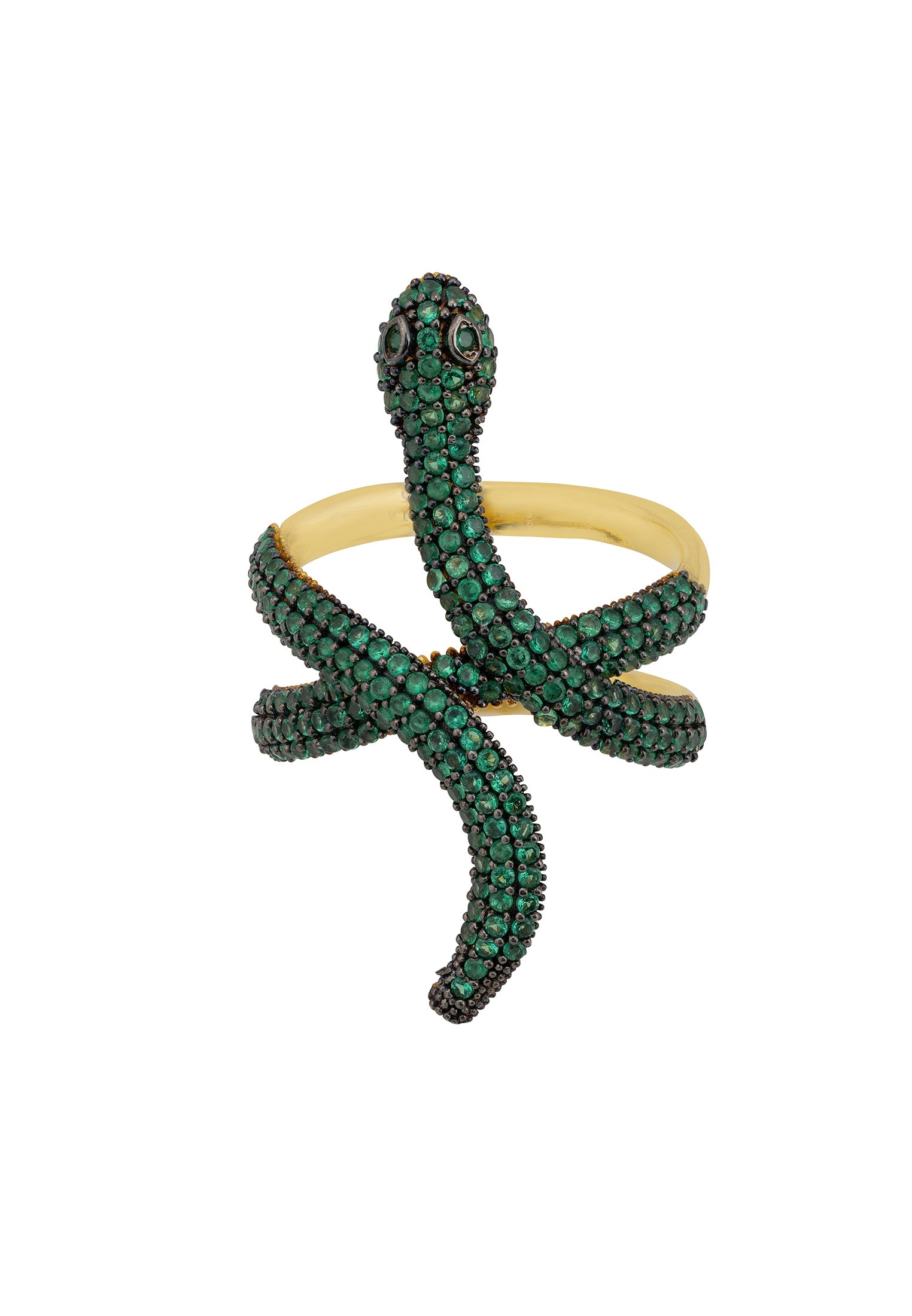 Serpentina Snake Cocktail Ring Gold Emerald CZ