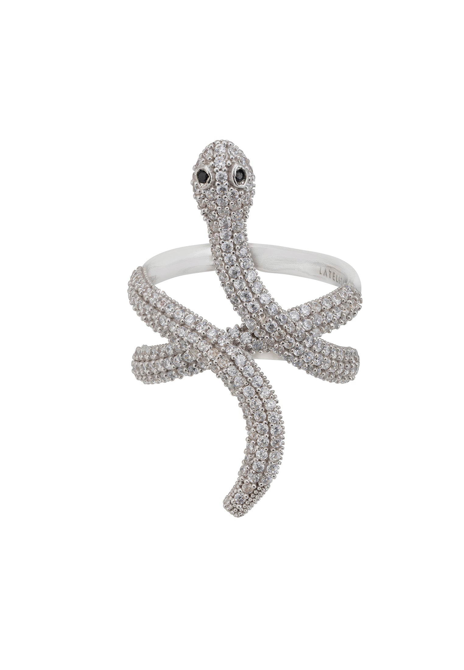 Serpentina Snake Cocktail Ring Silver White CZ
