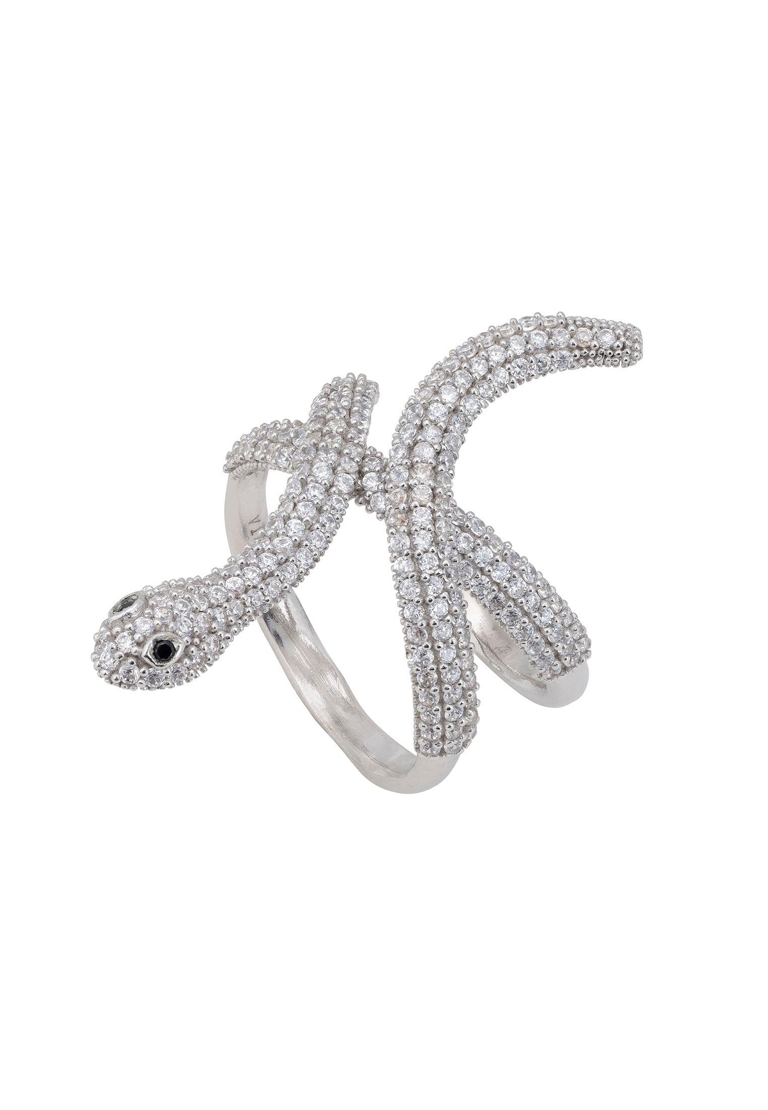 Serpentina Snake Cocktail Ring Silver White CZ