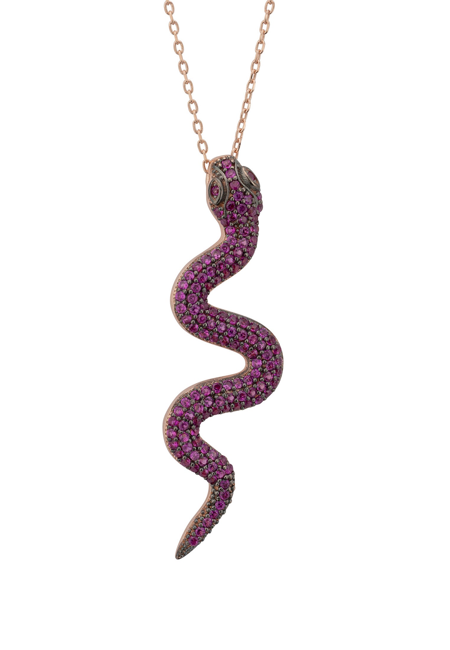 Medusa Snake Pendant Necklace Rosegold Ruby CZ